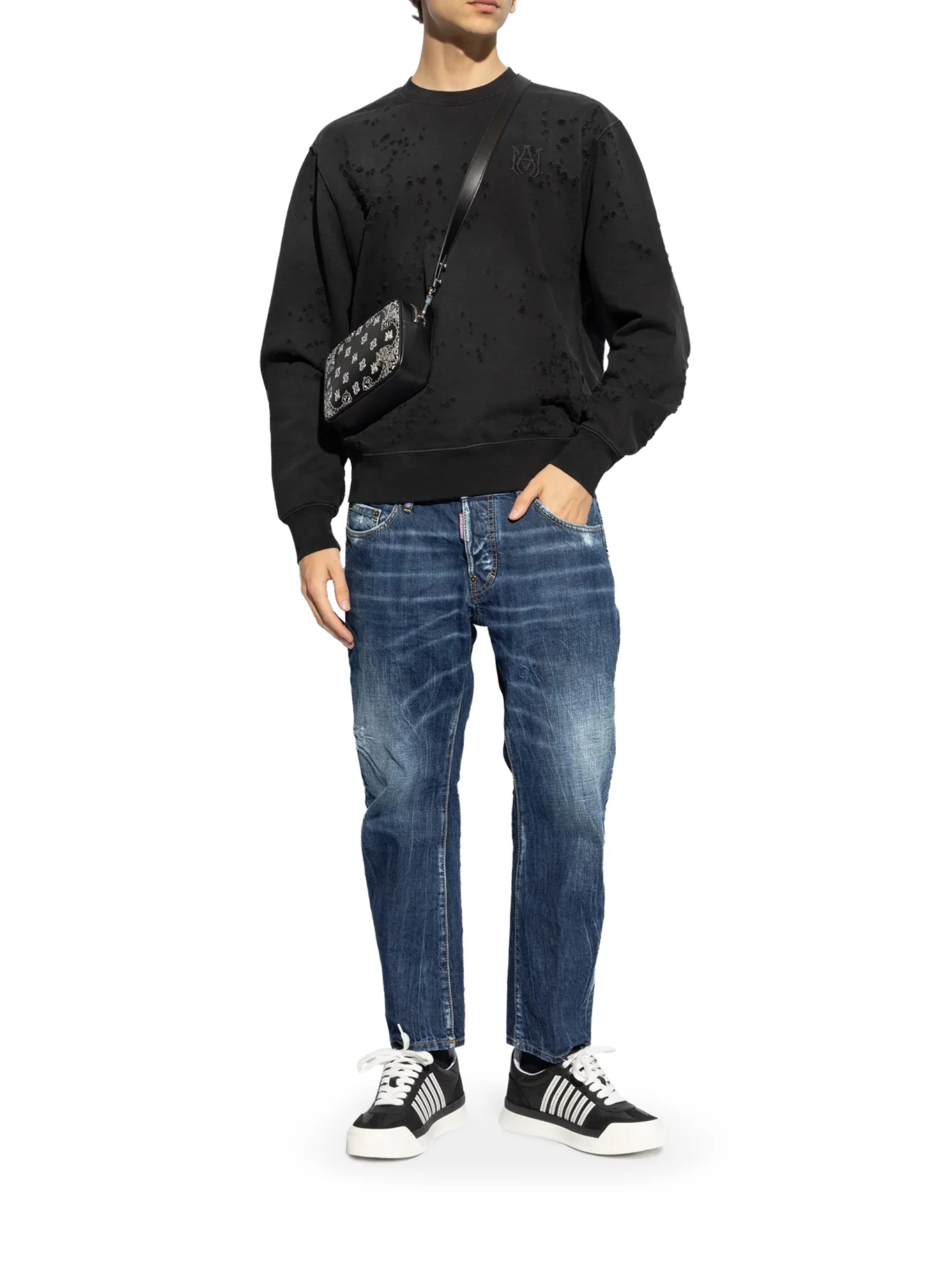 CREW NECK SWEATSHIRT WITH DESTROYED EFFECT - Image 2