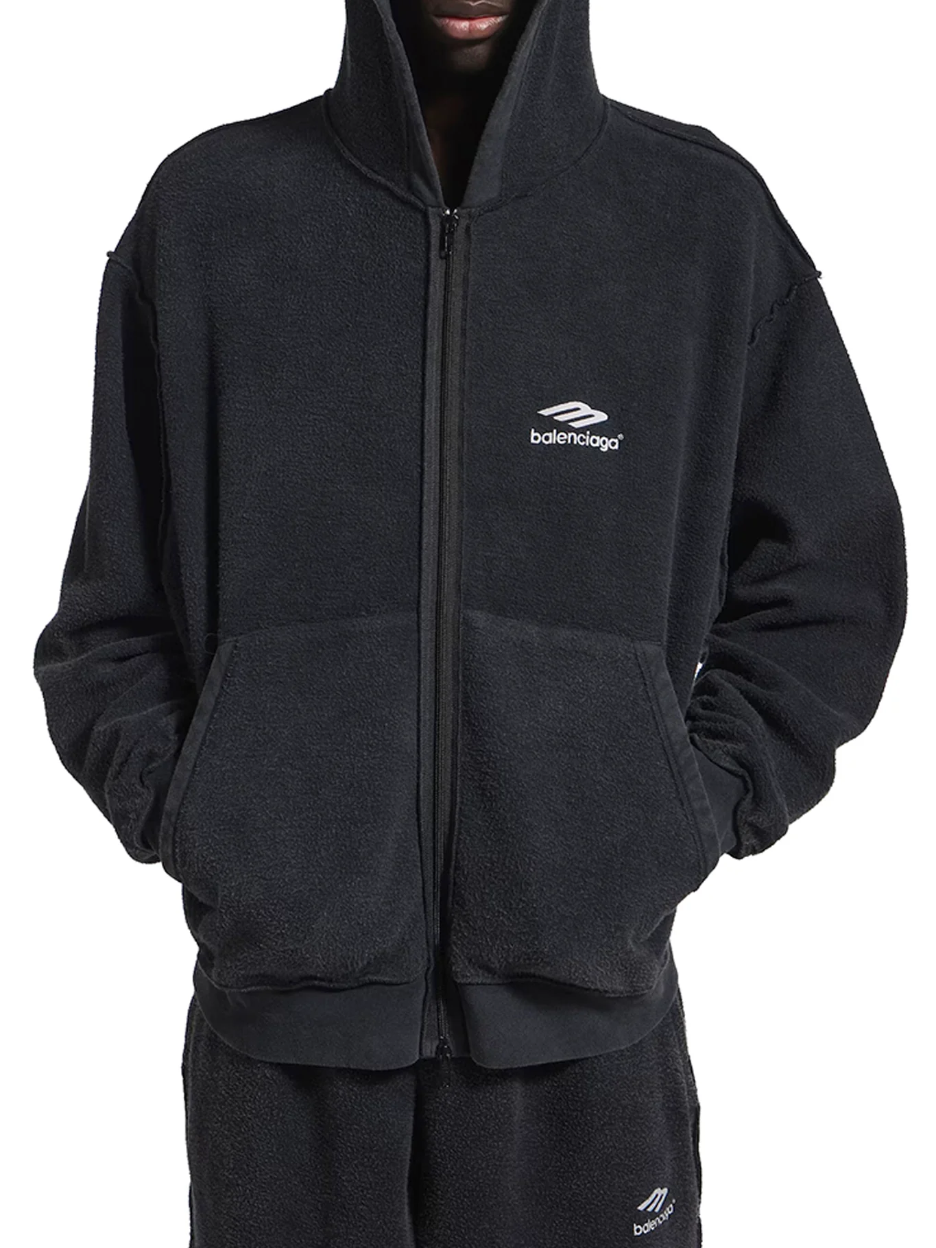 3B SPORTS ICON INSIDE-OUT ZIP-UP SWEATSHIRT IN FADED BLACK - Image 3