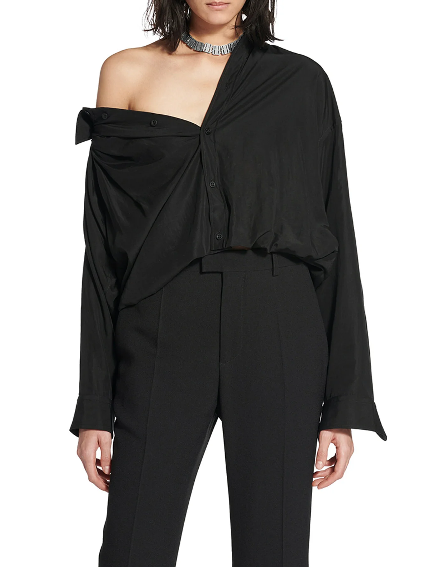 ONE SHOULDER SHIRT IN FLUID POPLIN - Image 3