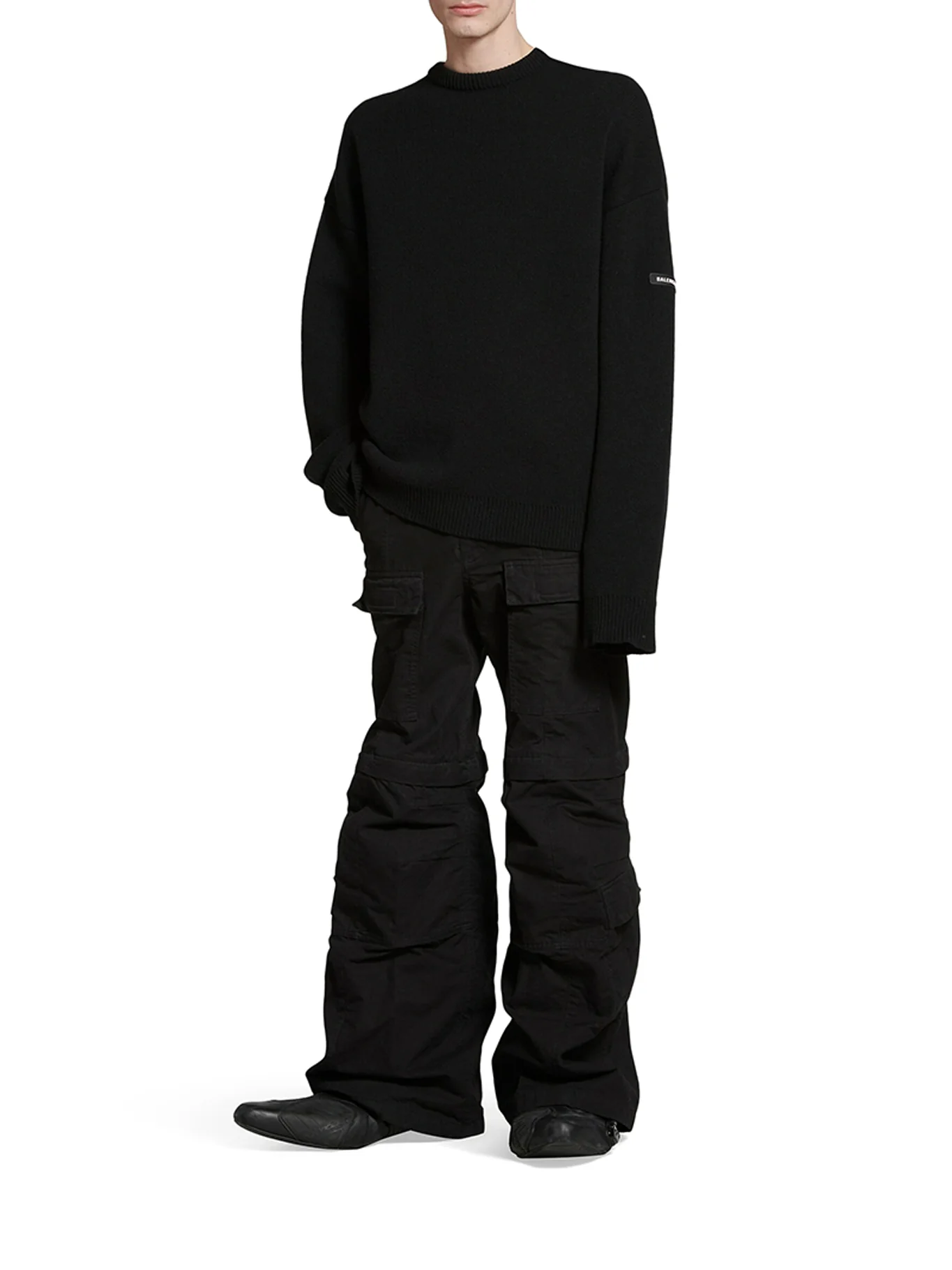 BLACK DOUBLE-FACE WOOL KNIT SWEATER - Image 2