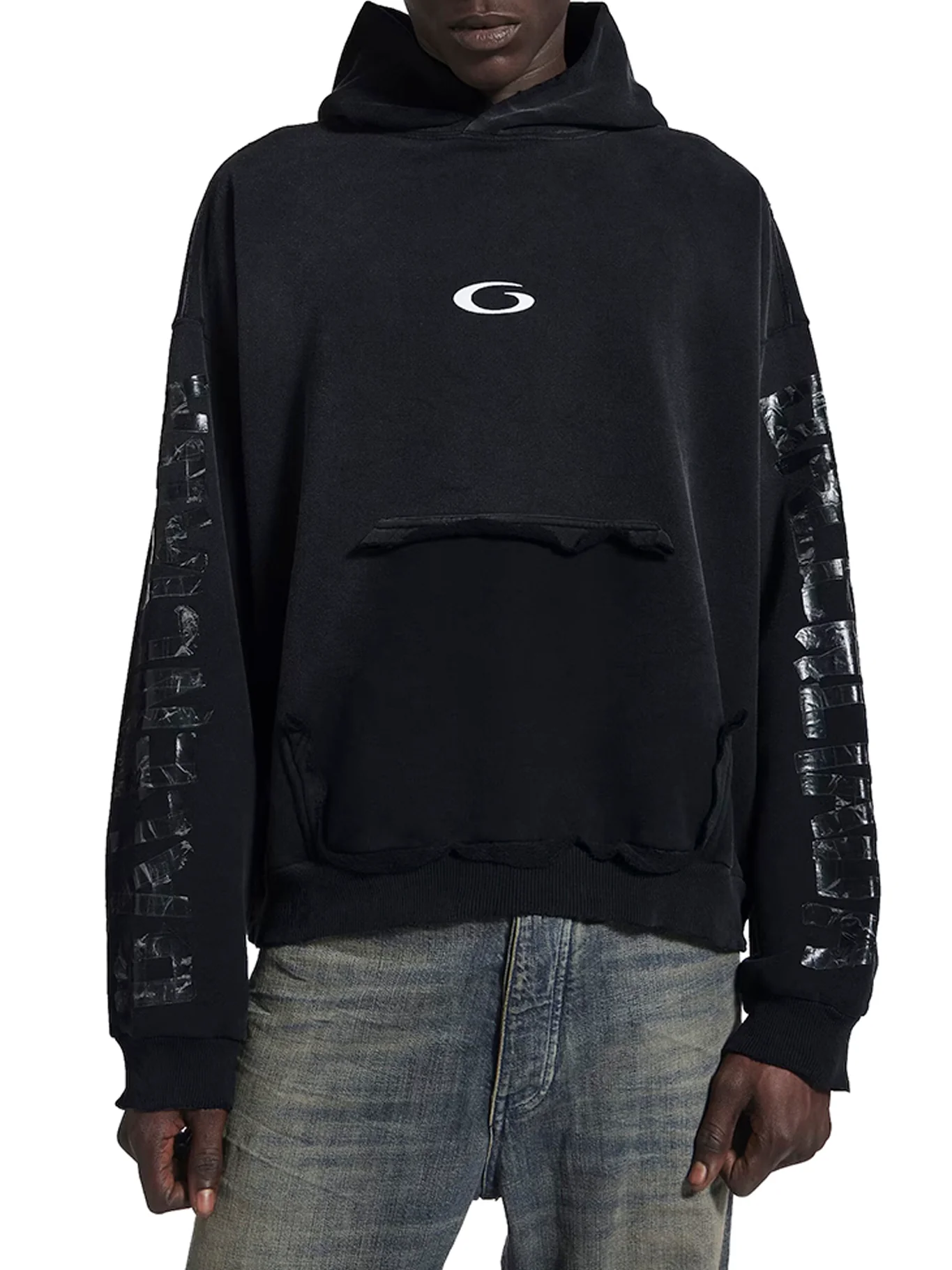 TRANSPARENT TAPE HOODIE WITH TORN POCKET - Image 2