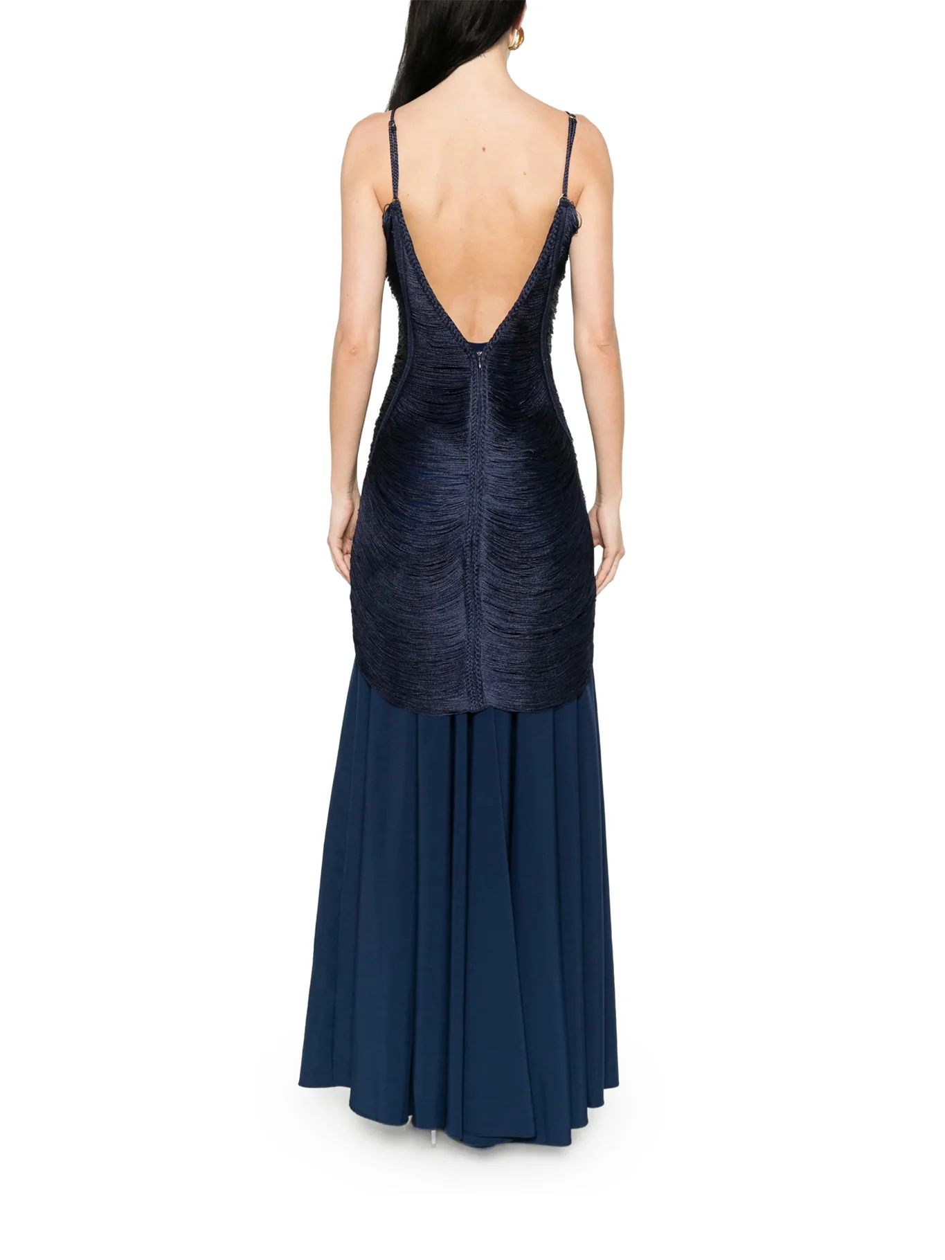 LONG NOSTALGIA DRESS WITH FRINGES AND V-NECK - Image 3