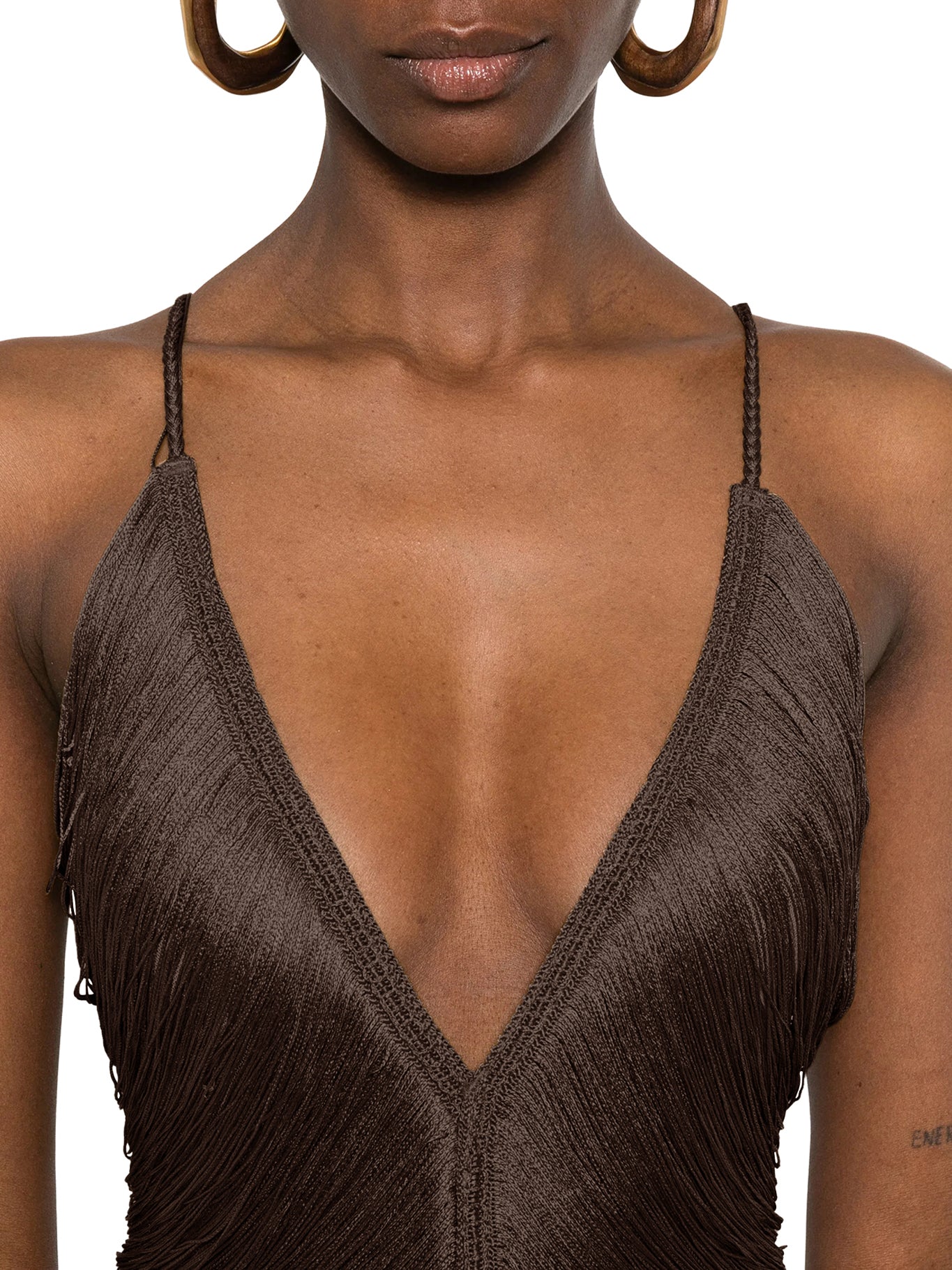 LONG SOLÉ DRESS WITH FRINGES AND V-NECK - Image 5