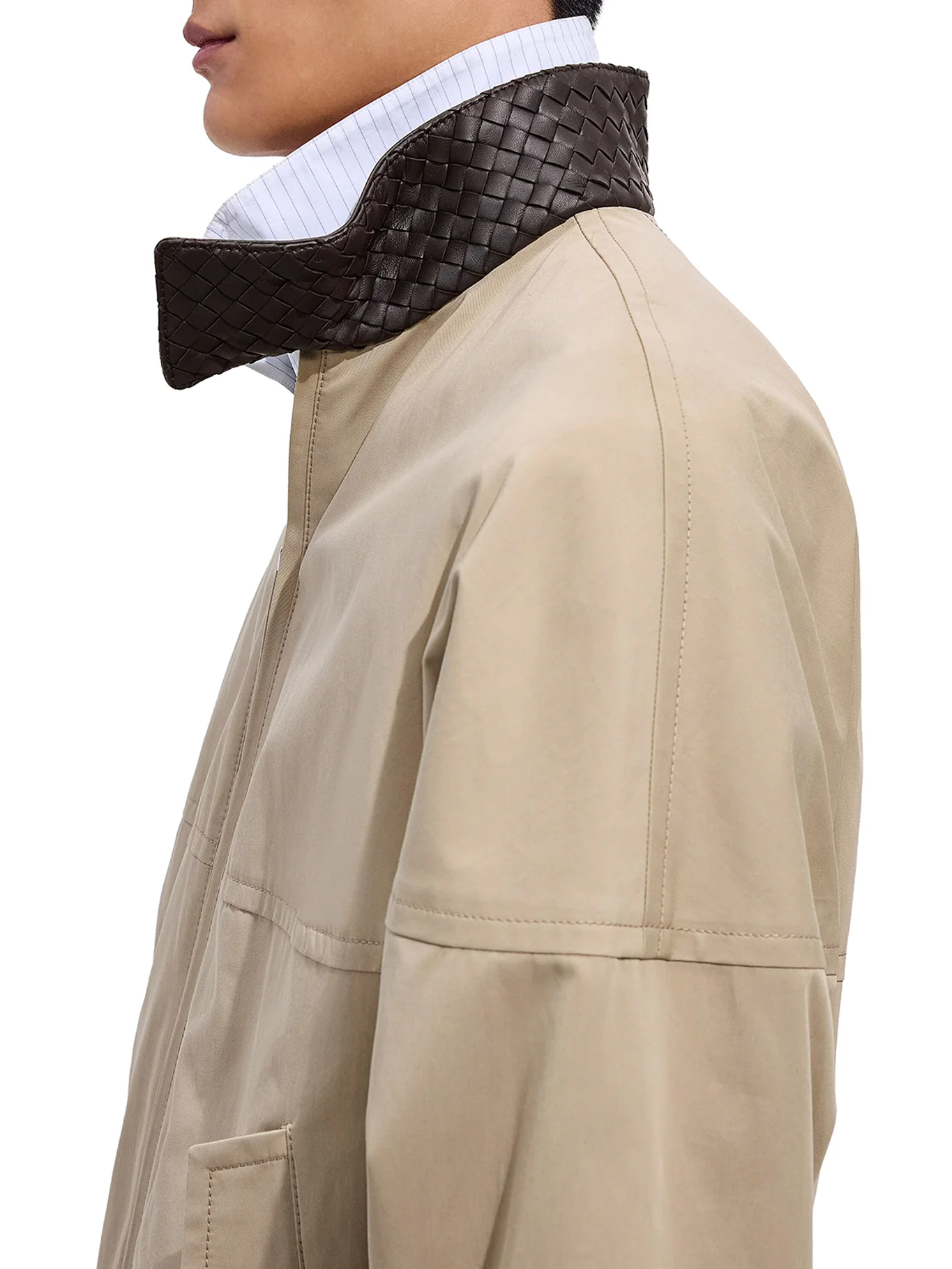 COTTON BLOUSON WITH WOVEN LEATHER COLLAR - Image 4