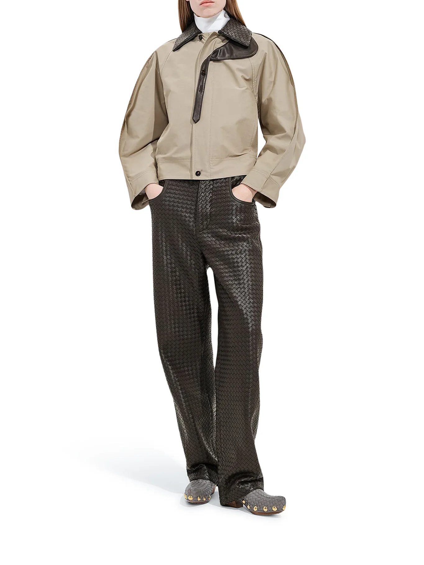 COTTON JACKET WITH LEATHER COLLAR - Image 2