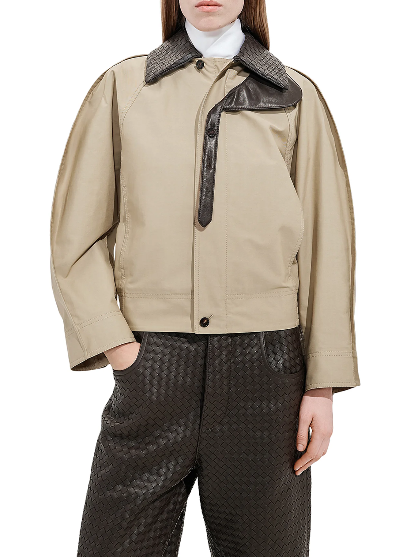 COTTON JACKET WITH LEATHER COLLAR - Image 3