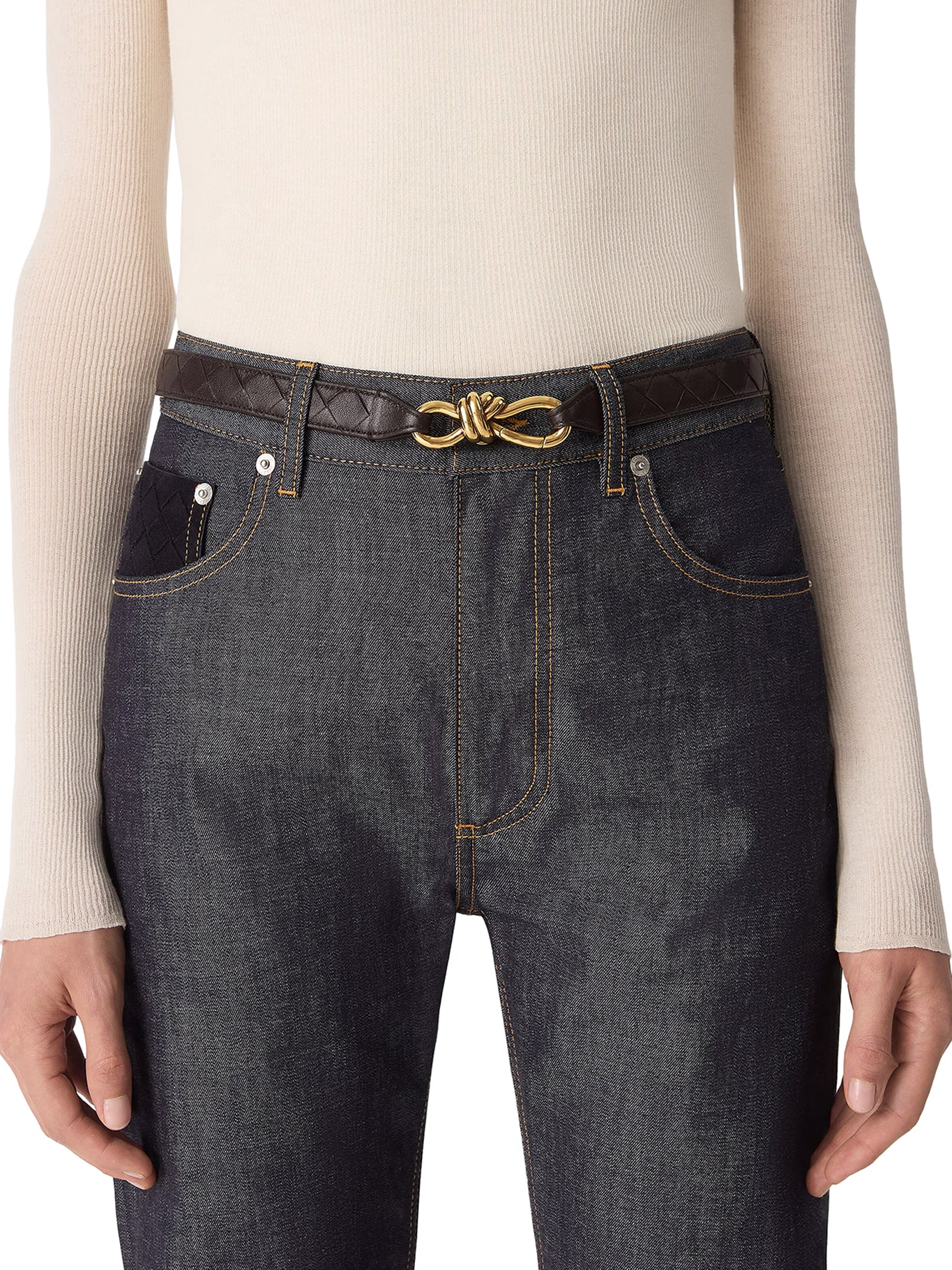 NAPPA BELT WITH BRAIDED DESIGN AND EMBLEM KNOT BUCKLE - Image 2