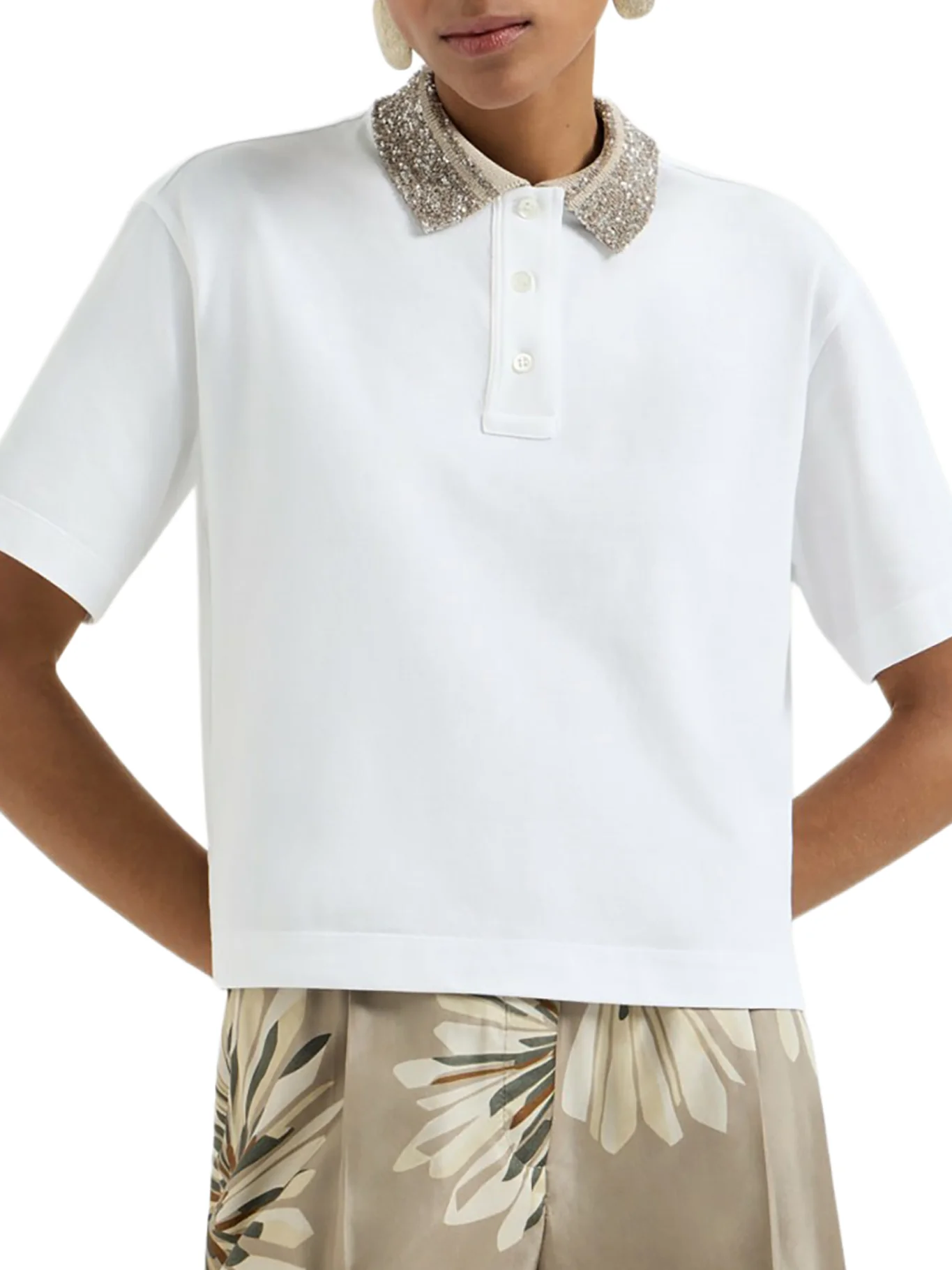 COTTON JERSEY POLO SHIRT WITH DAZZLING KNIT COLLAR - Image 2