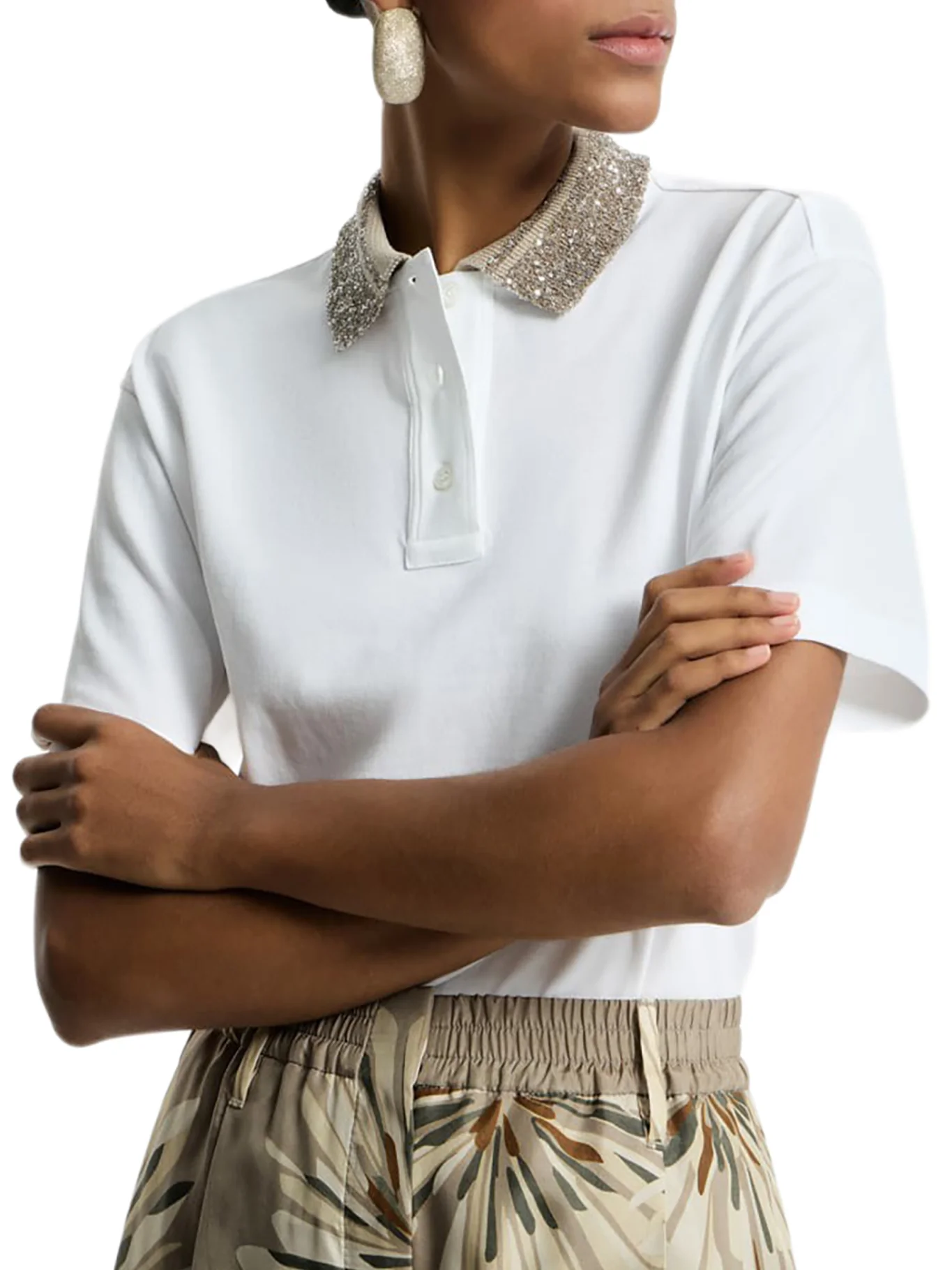 COTTON JERSEY POLO SHIRT WITH DAZZLING KNIT COLLAR - Image 4