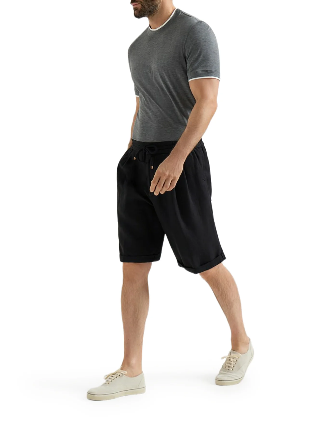 GARMENT DYED LINEN GABARDINE BERMUDA SHORTS WITH DRAWSTRING AND DARTS - Image 5