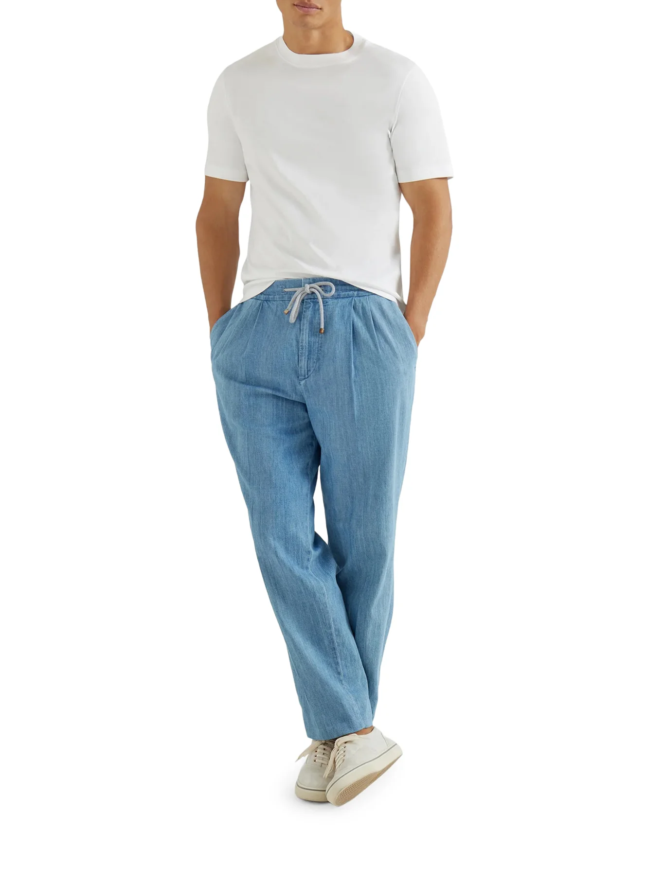 LIGHTWEIGHT DENIM TROUSERS WITH DRAWSTRING AND DOUBLE PLEATS - Image 2
