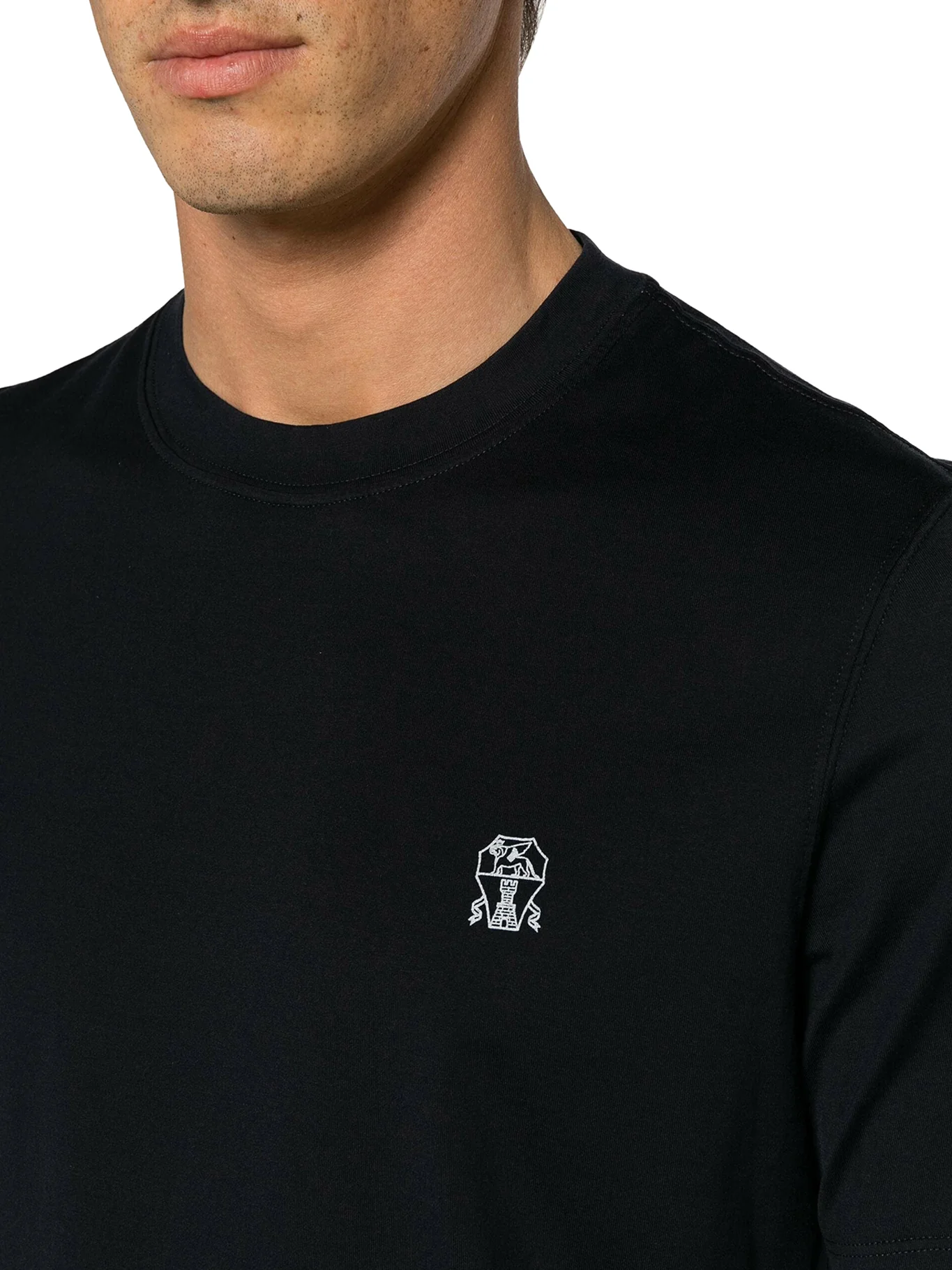 BLUE COTTON T-SHIRT WITH CONTRASTING LOGO PRINT - Image 5