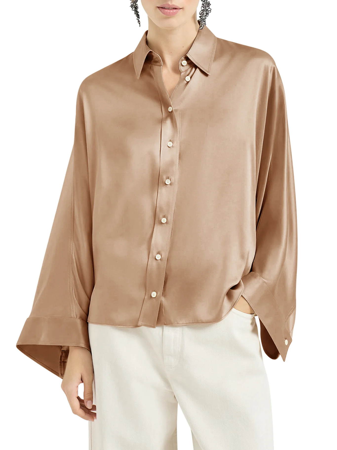 STRETCH SILK SATIN SHIRT WITH MOBILE - Image 2