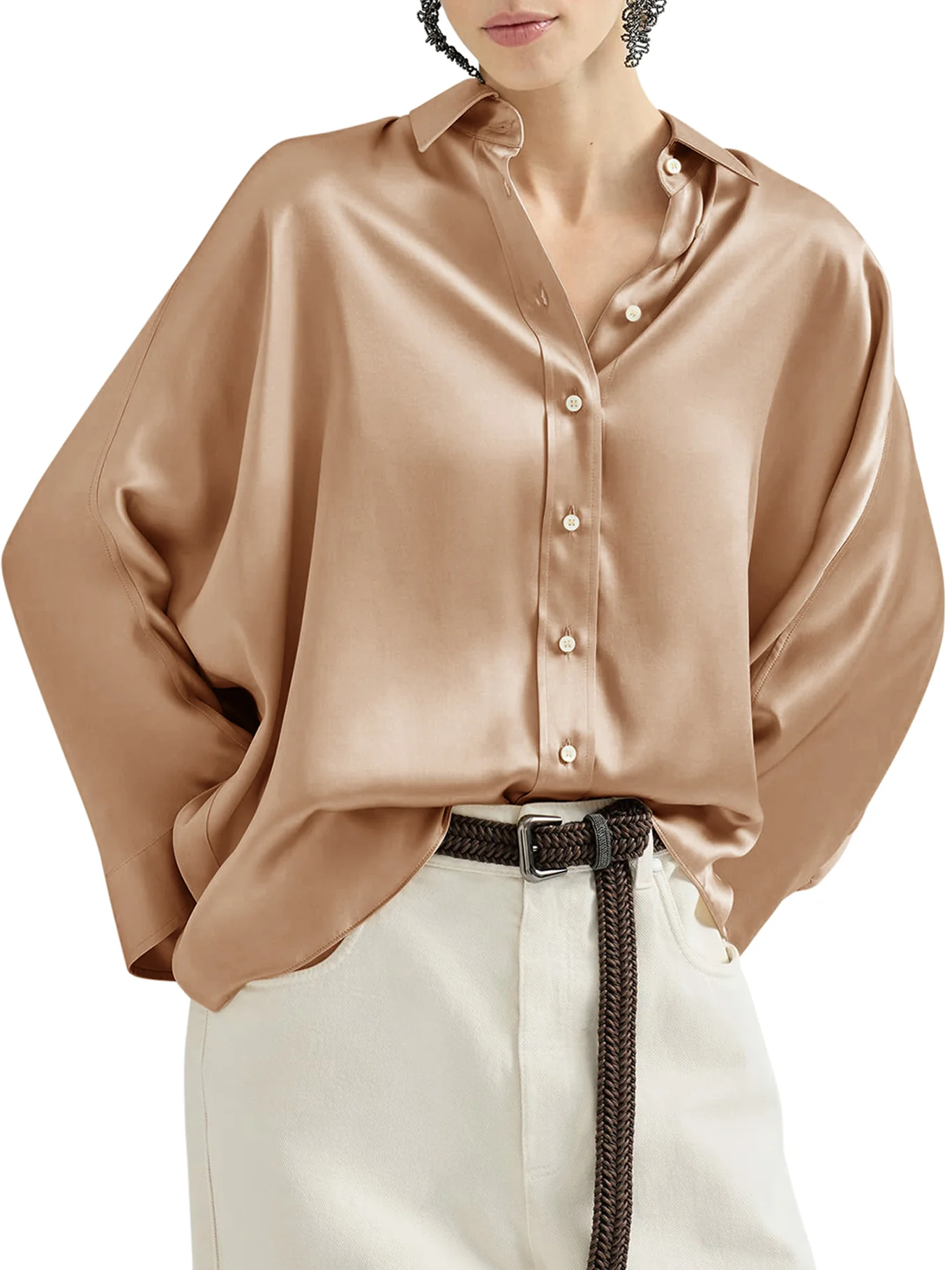 STRETCH SILK SATIN SHIRT WITH MOBILE - Image 4