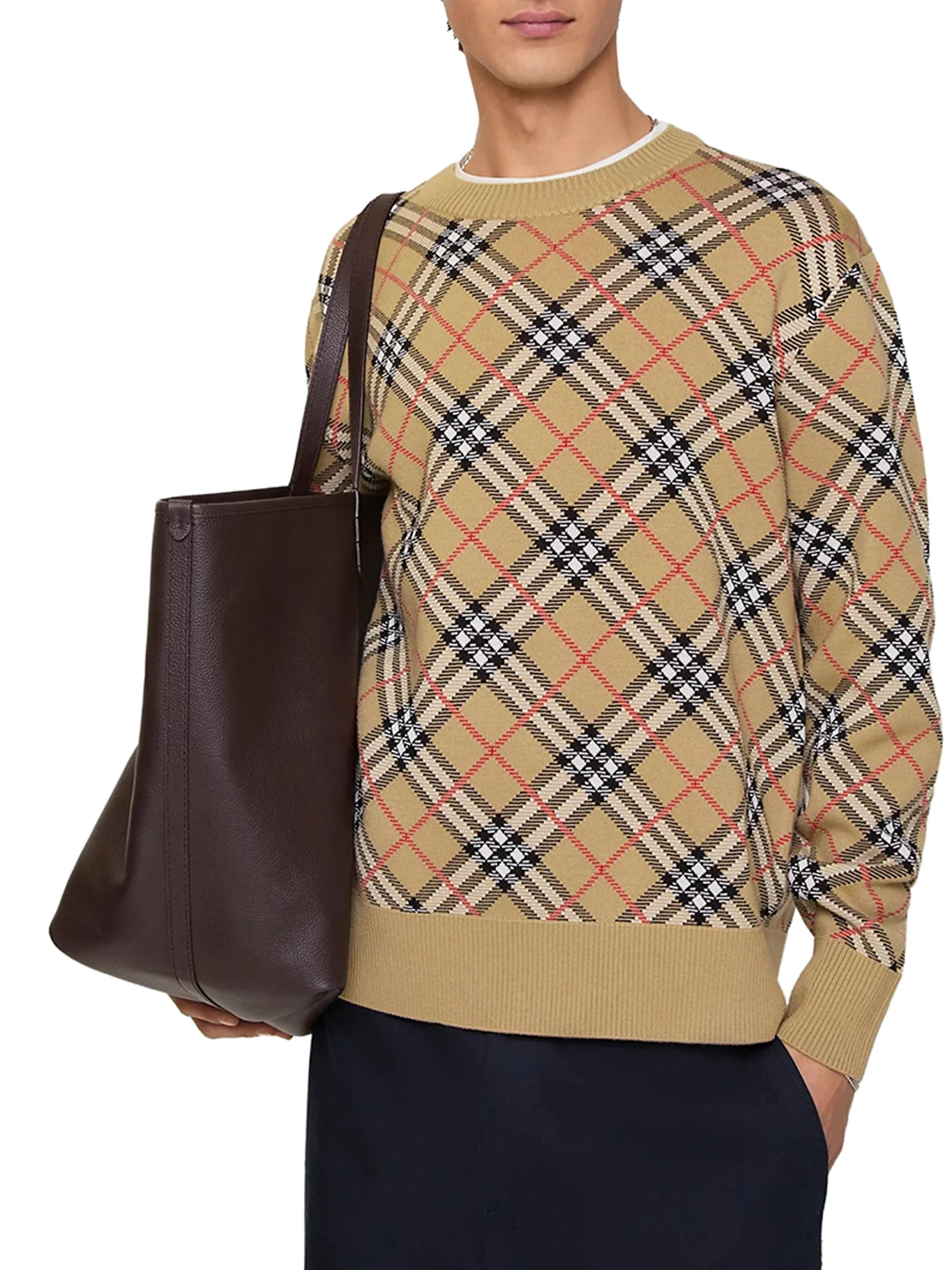 CHECKED COTTON AND WOOL PULLOVER - Image 2