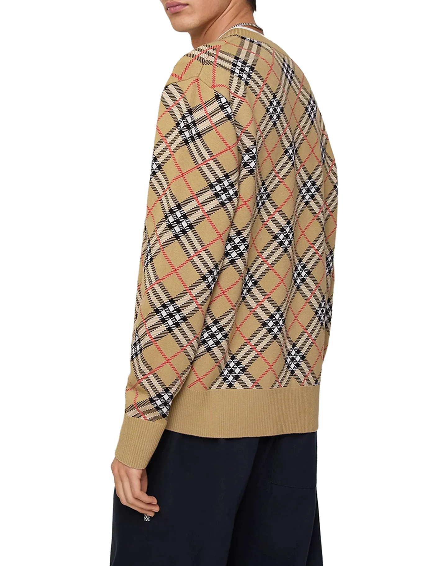CHECKED COTTON AND WOOL PULLOVER - Image 3