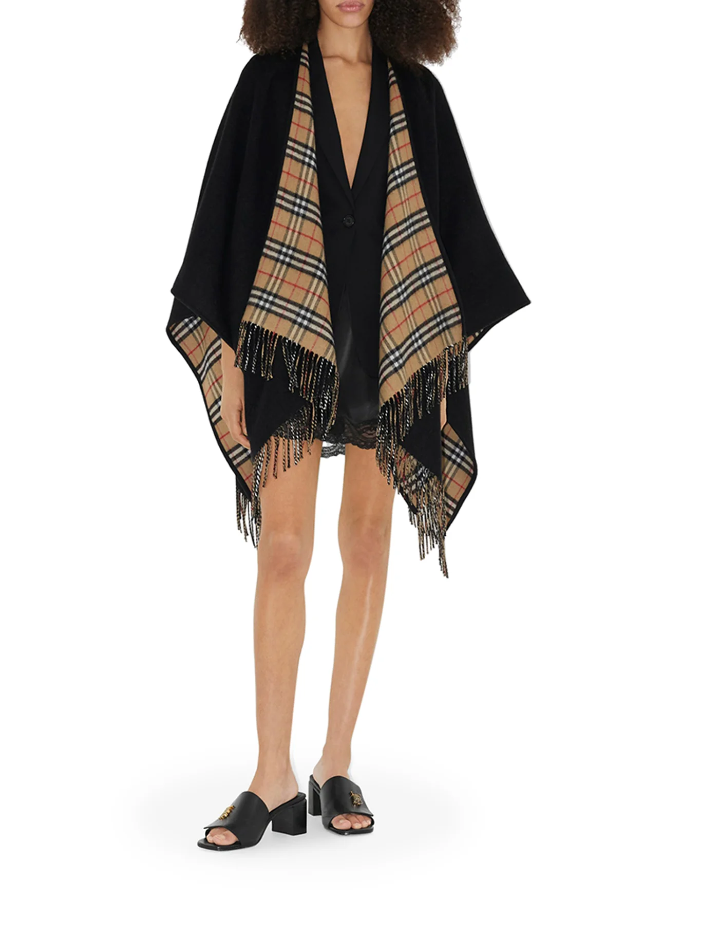 REVERSIBLE CHECK WOOL CAPE - Image 2