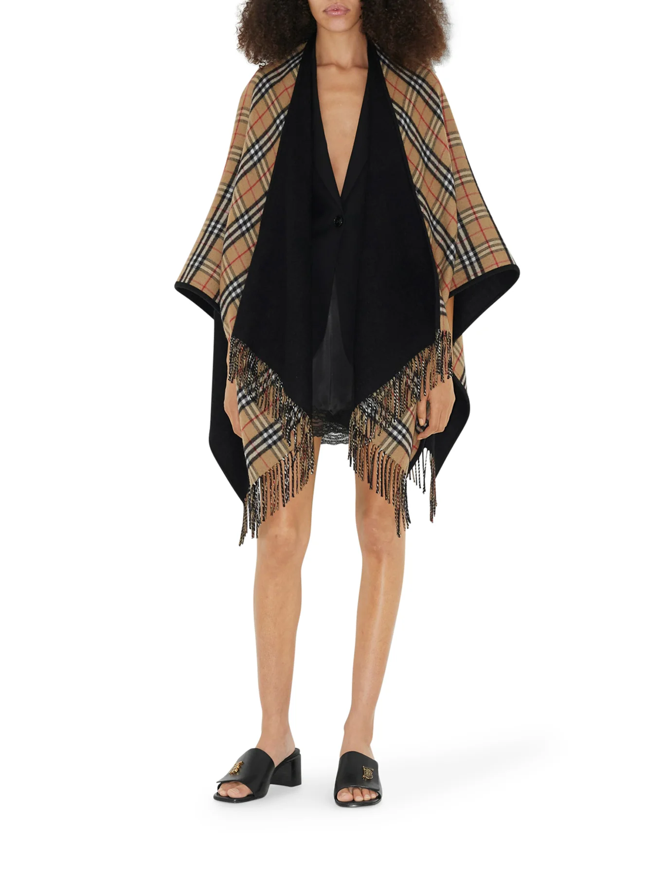 REVERSIBLE CHECK WOOL CAPE - Image 5