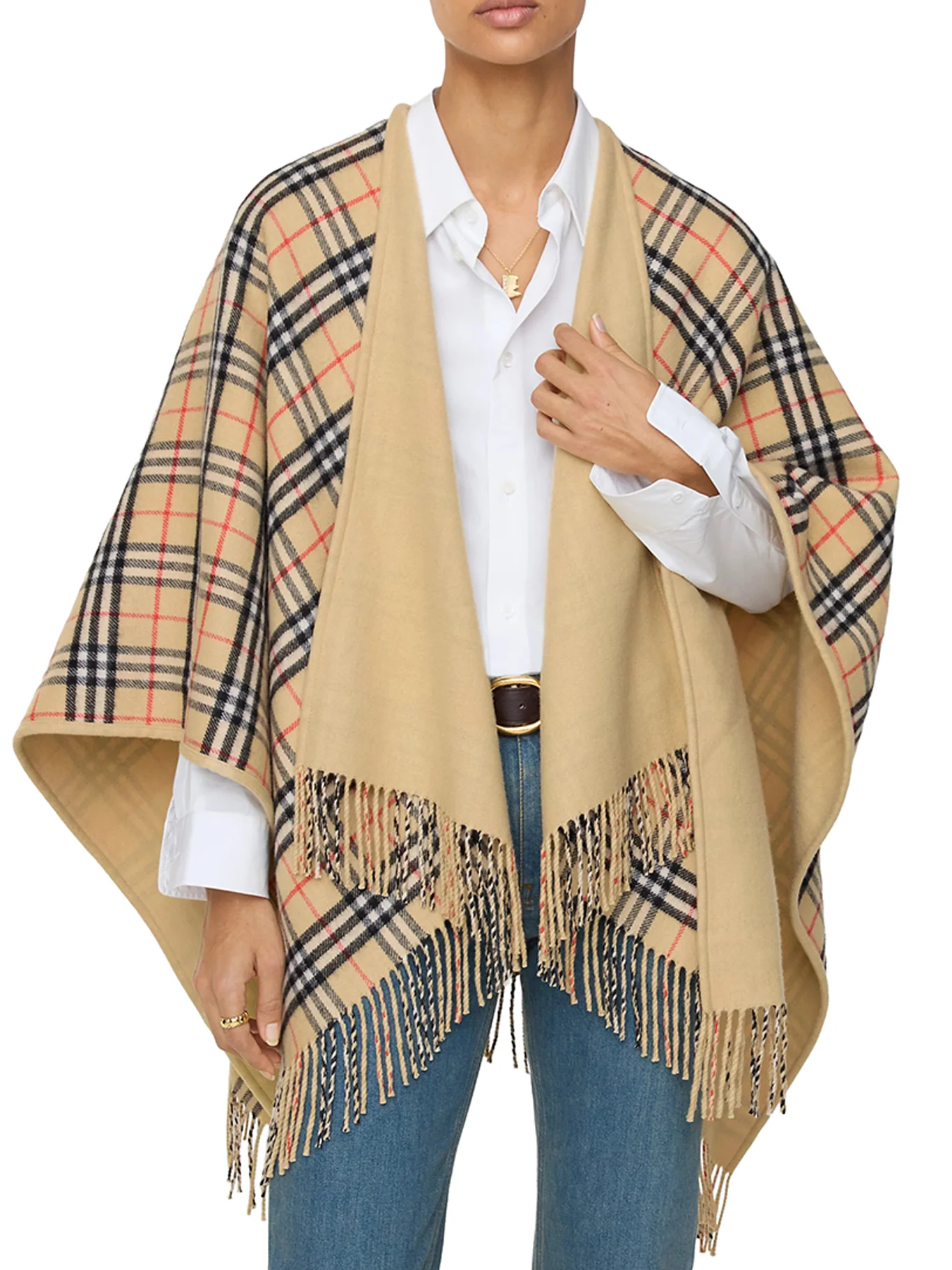 REVERSIBLE CHECK WOOL CAPE - Image 4