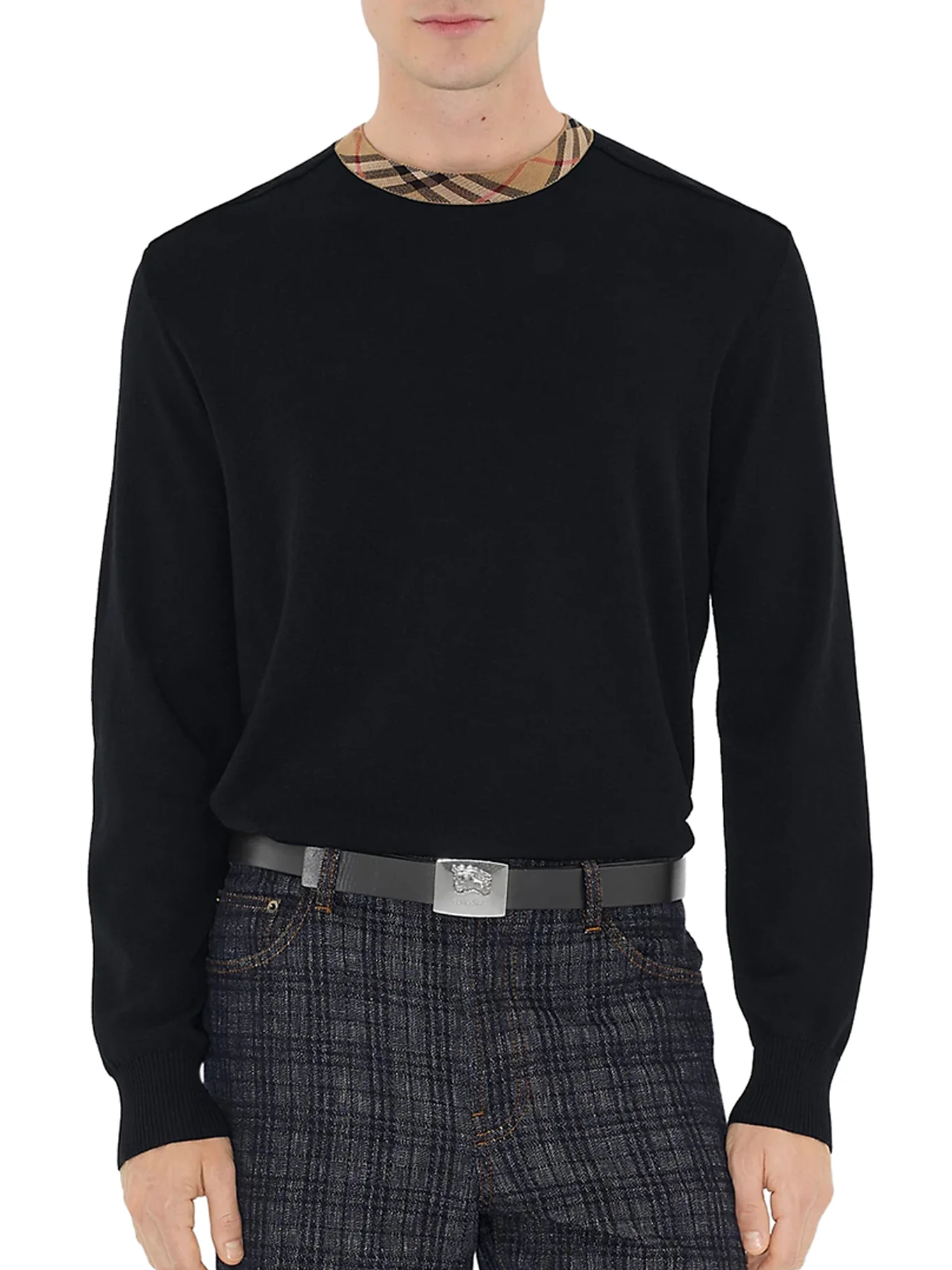 WOOL PULLOVER WITH CHECK FINISHES - Image 3