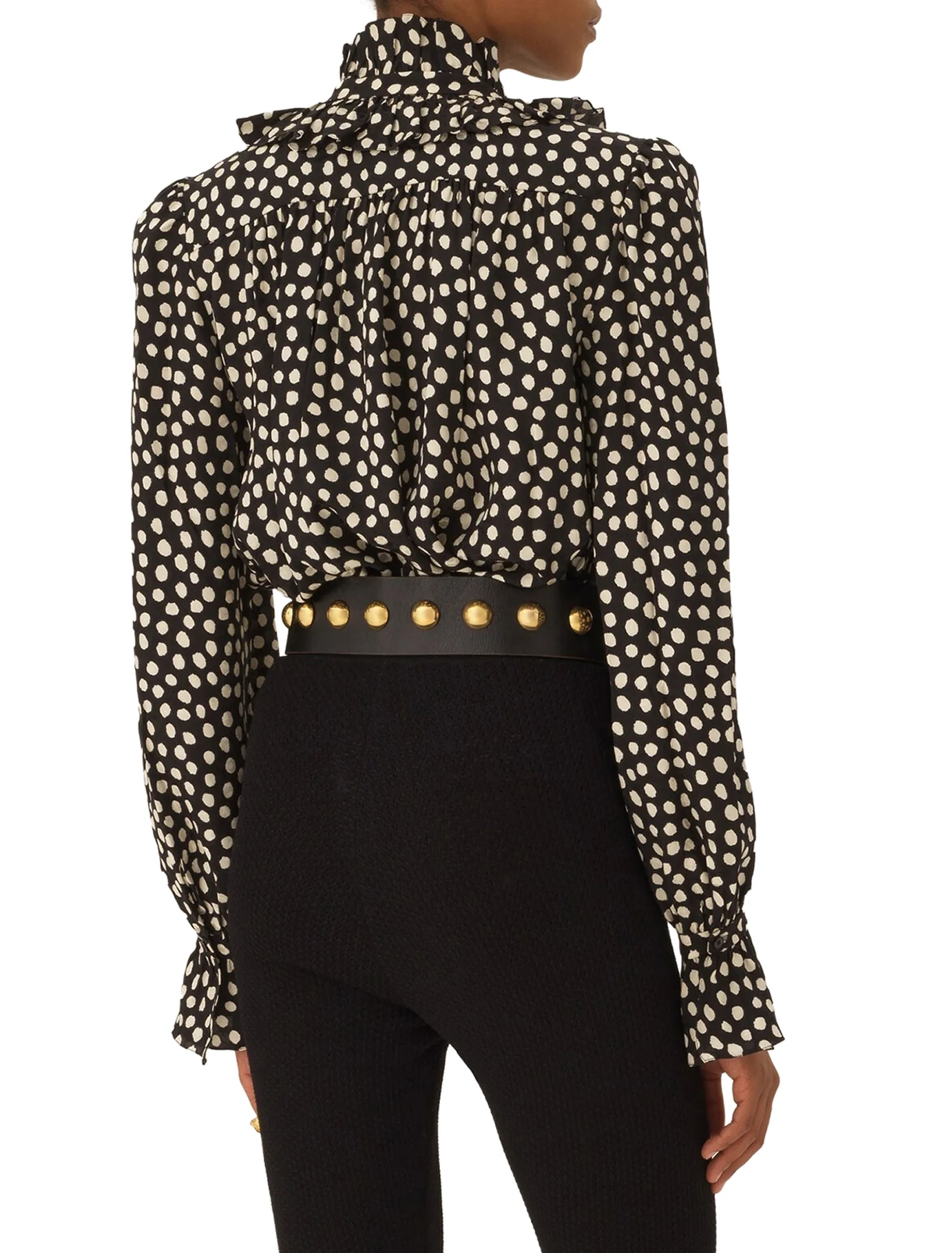 BLOUSE WITH RUFFLES AND RIBBONS ON THE FRONT IN SILK JACQUARD - Image 4