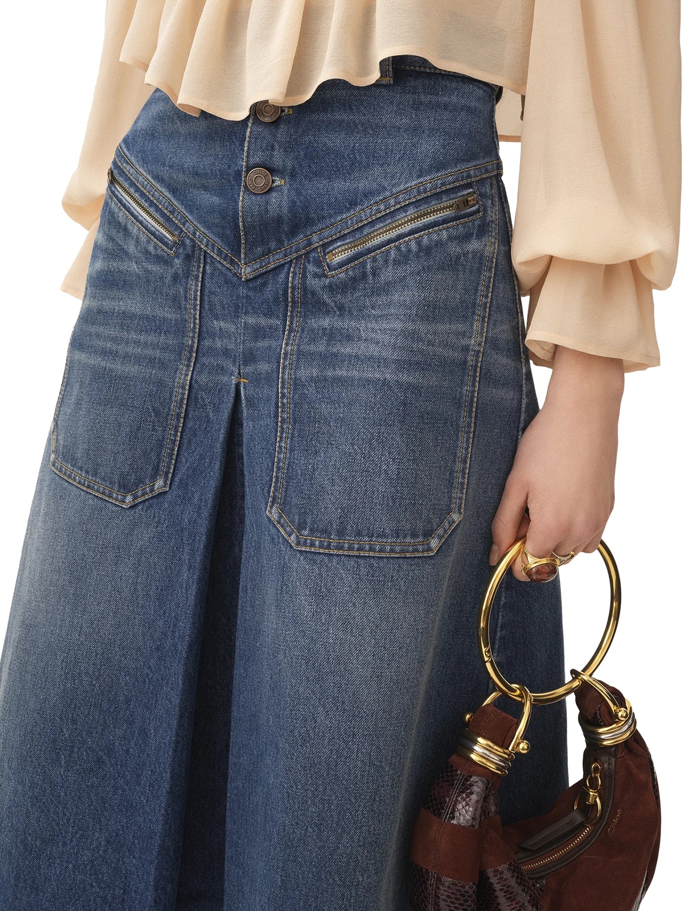 FADED DENIM MIDI SKIRT - Image 5