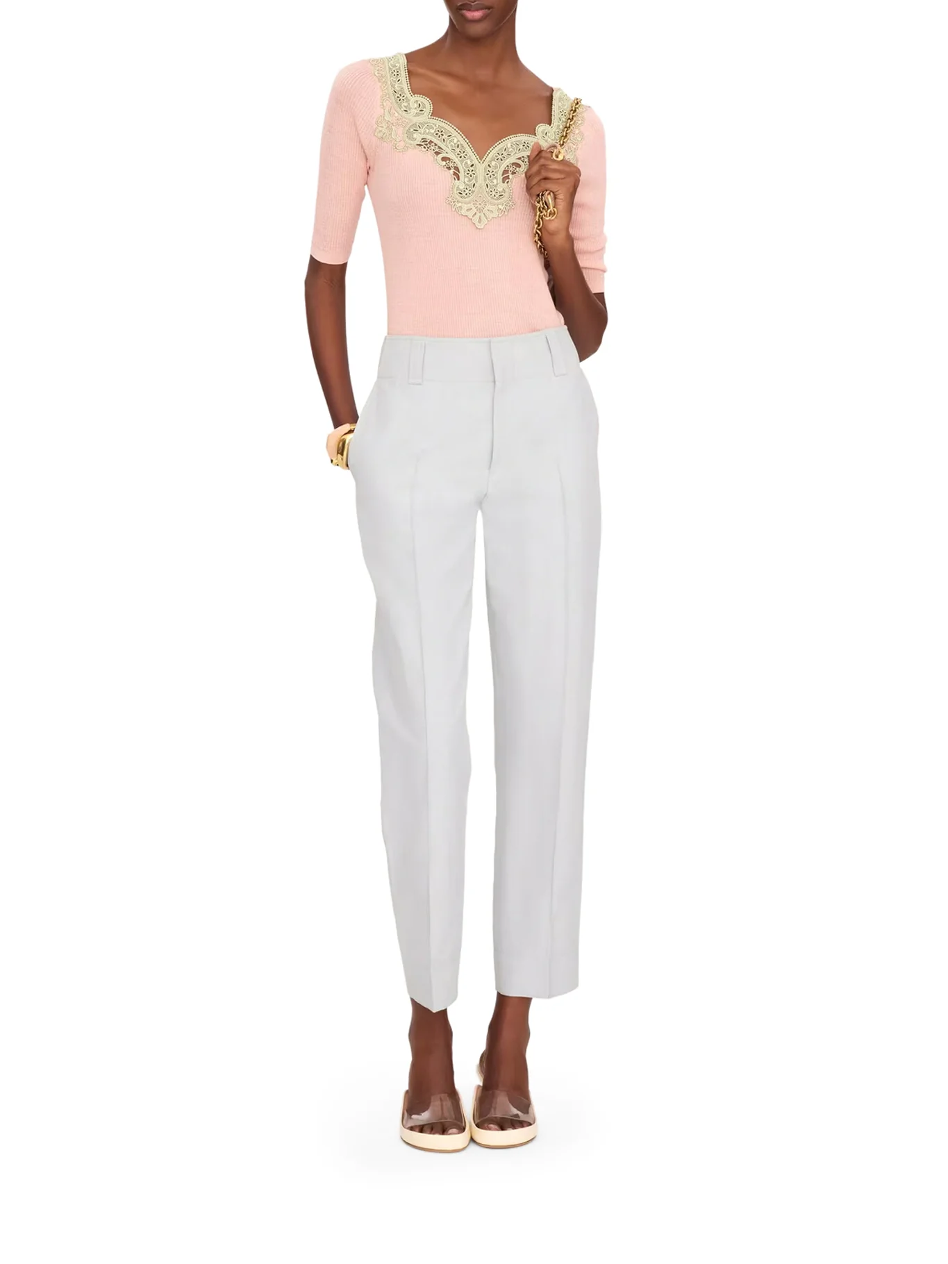 FITTED SWEATER IN WOOL AND LACE KNIT - Image 2
