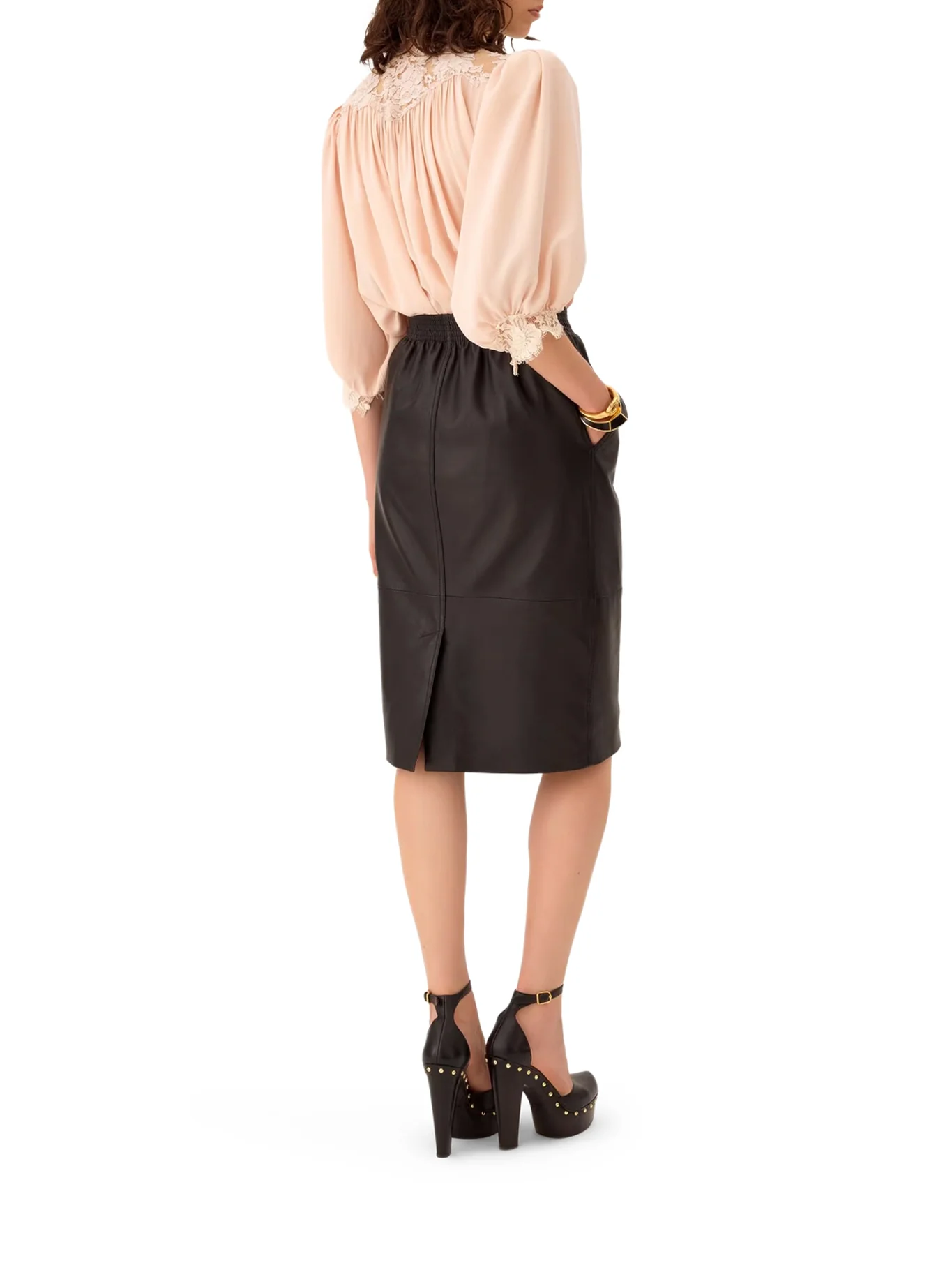 FLUID TOP WITH PUFFED SLEEVES IN CREPE DE CHINE AND LACE - Image 4