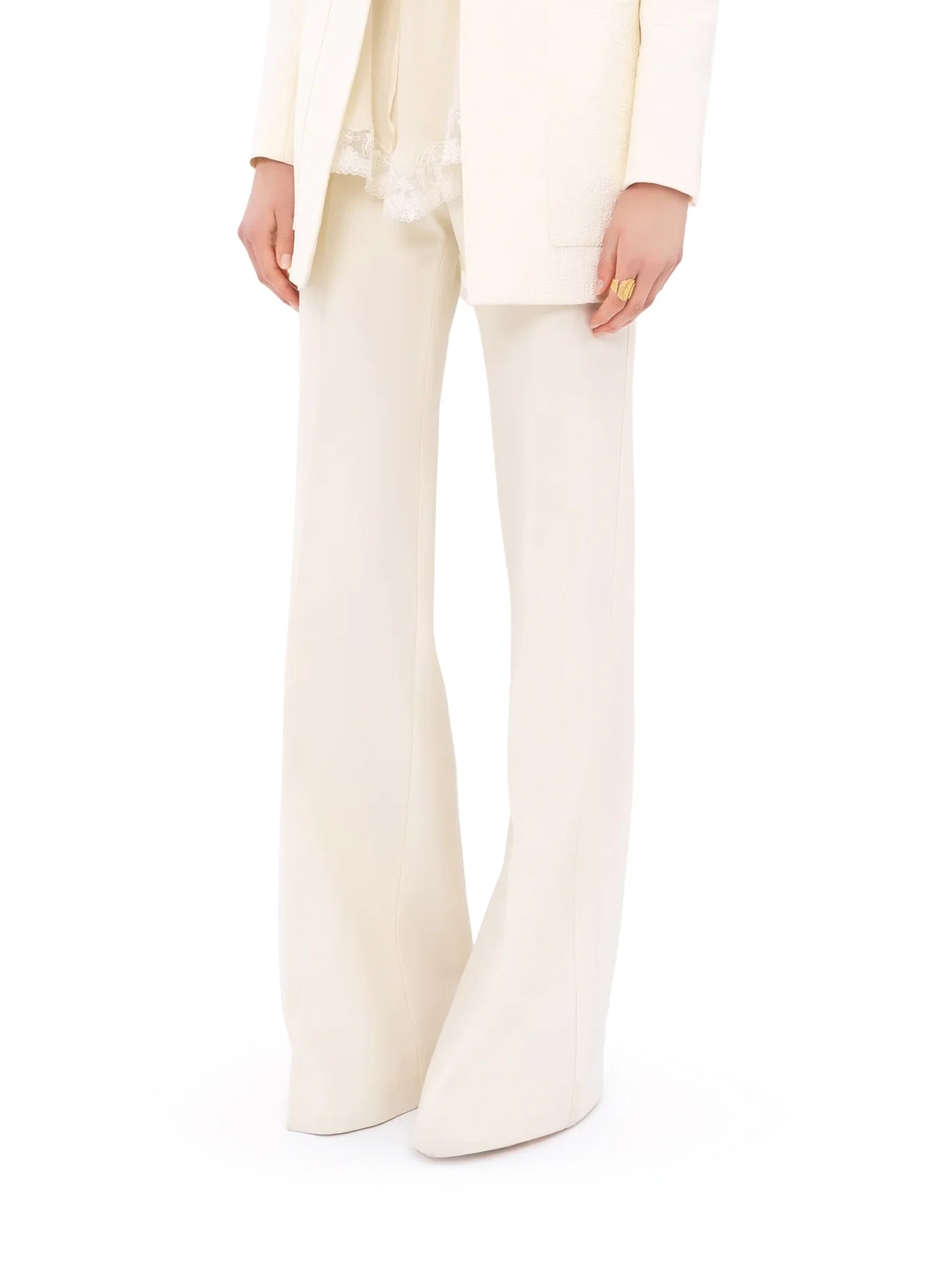 HIGH-WAISTED FLARED TROUSERS IN GRAIN DE POUDRE WOOL - Image 3