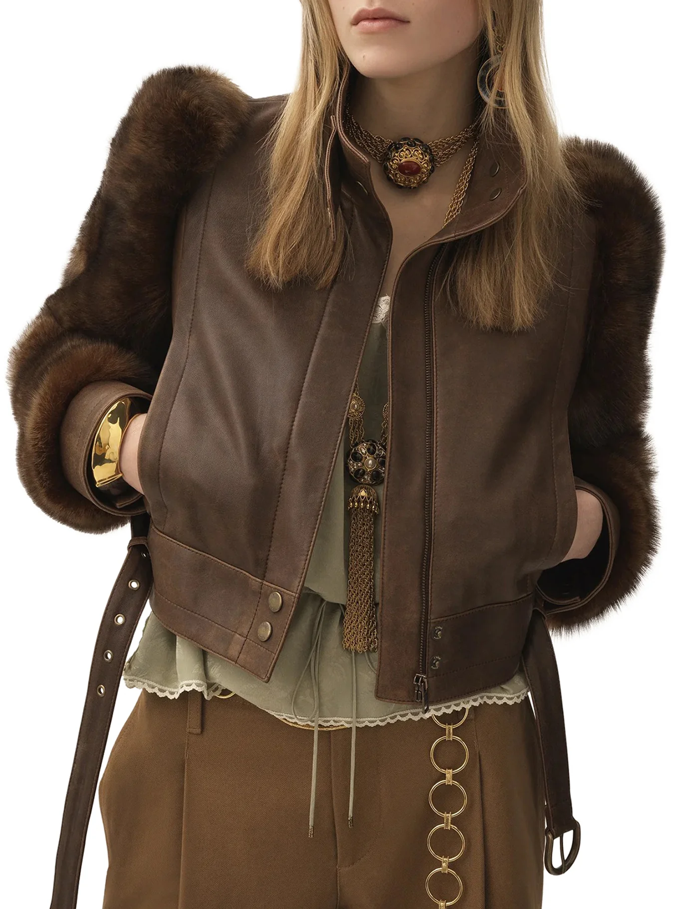 SHORT HIGH-NECK LEATHER JACKET - Image 2