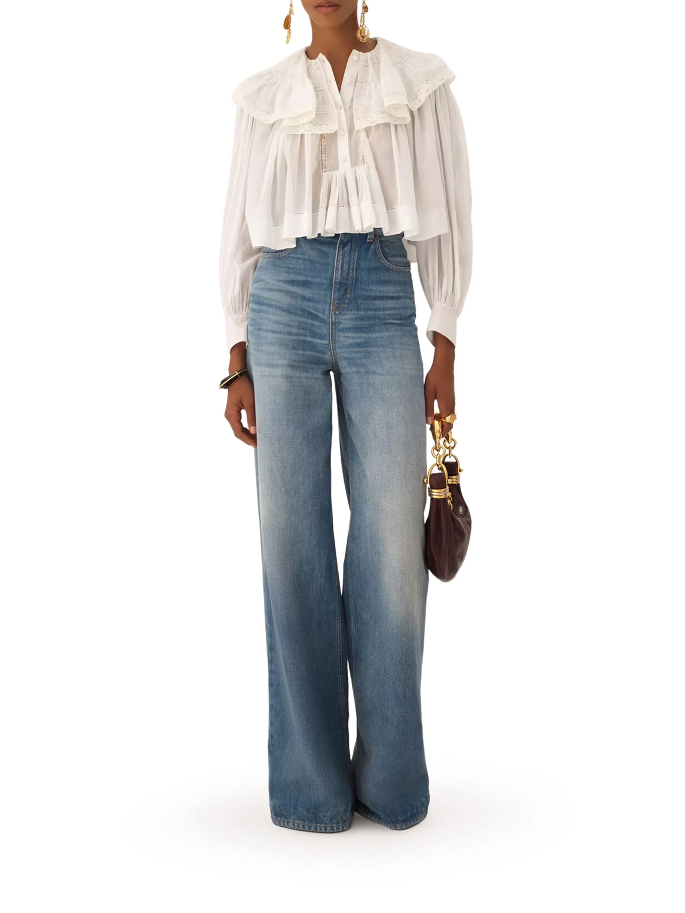 WHITE COTTON BLOUSE WITH RUFFLES AND LACE DETAILS - Image 2