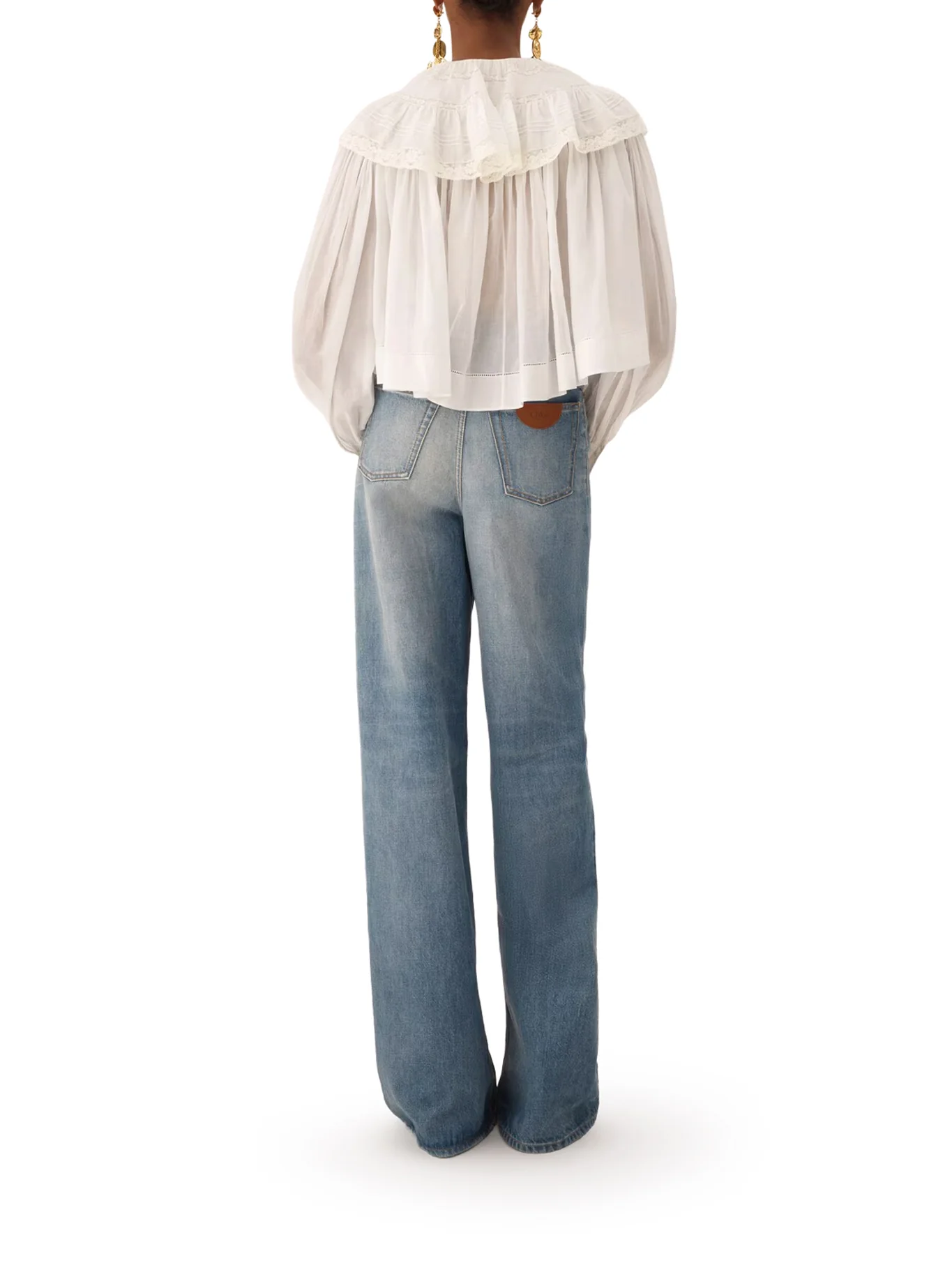 WHITE COTTON BLOUSE WITH RUFFLES AND LACE DETAILS - Image 4
