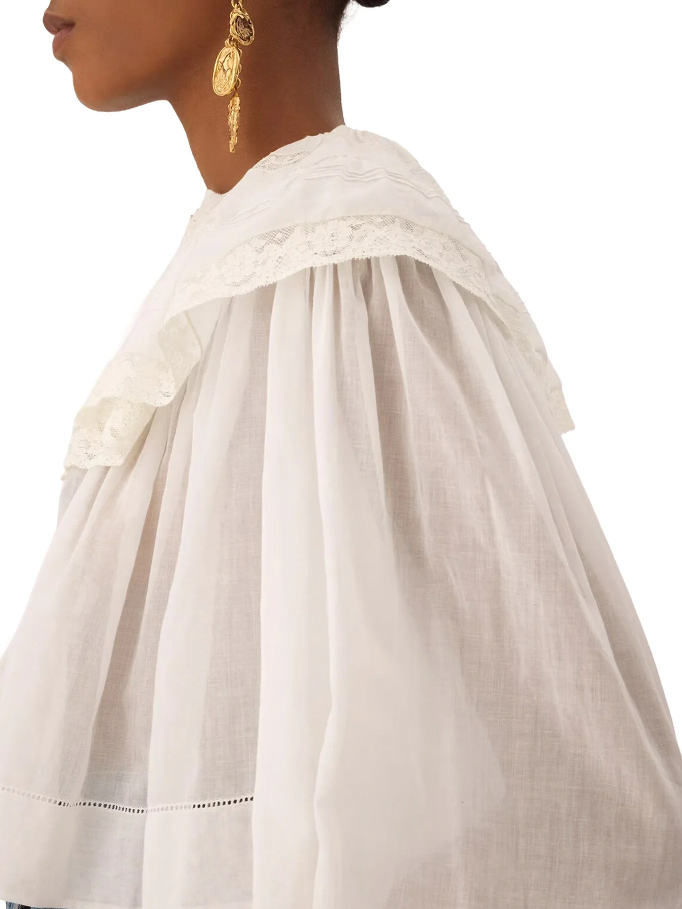WHITE COTTON BLOUSE WITH RUFFLES AND LACE DETAILS - Image 6