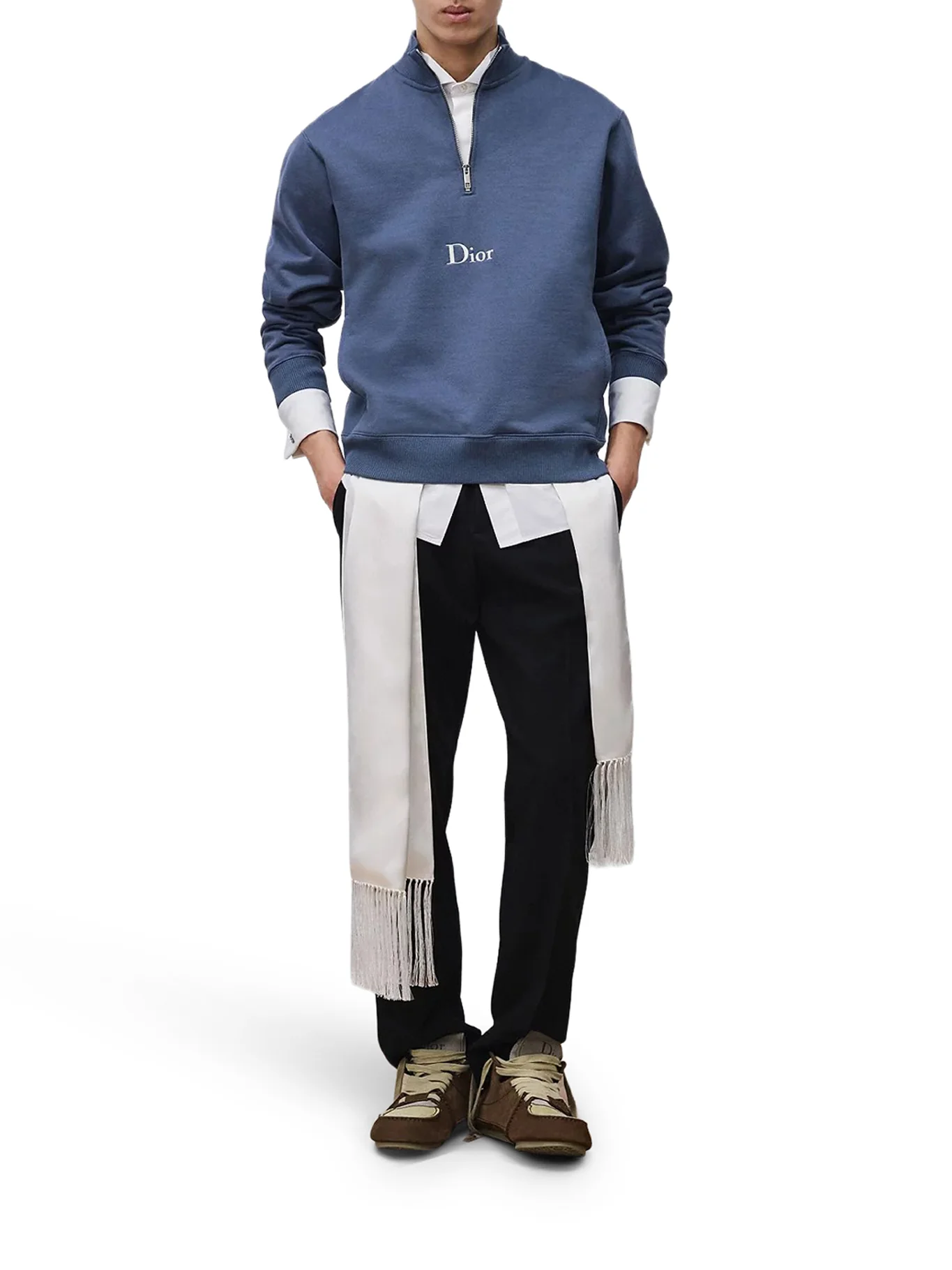 BLUE FLEECE COTTON ZIP-UP SWEATSHIRT - Image 2
