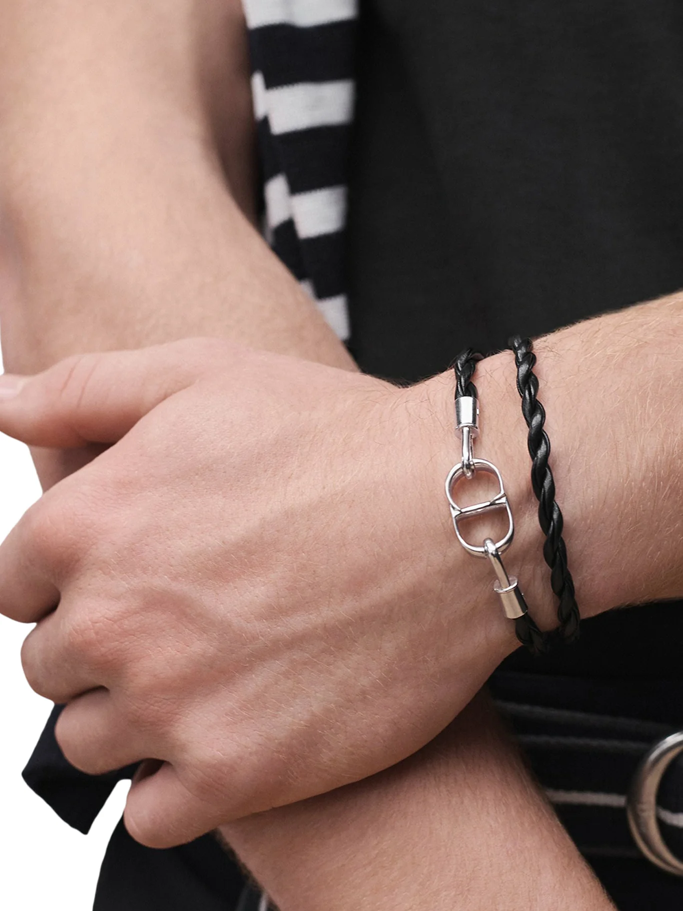 CD ICON DOUBLE BRACELET IN BRAIDED LEATHER - Image 2