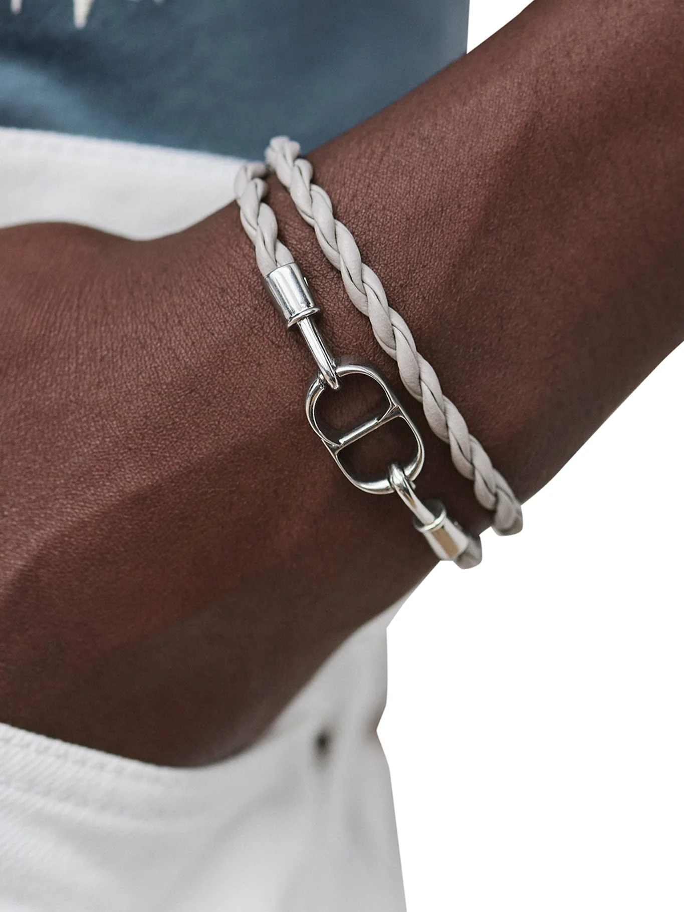 CD ICON DOUBLE BRACELET IN BRAIDED LEATHER - Image 2