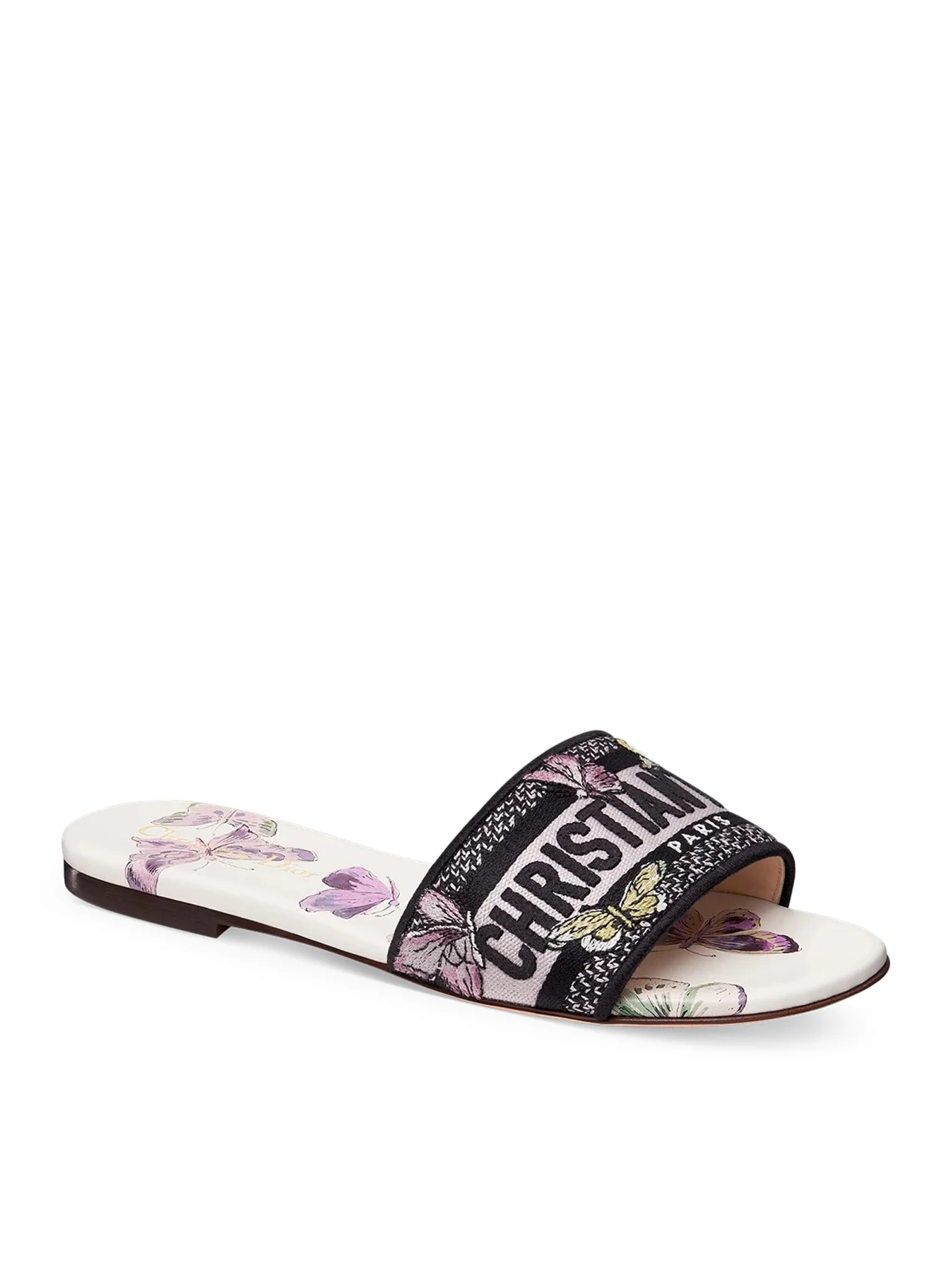 DWAY SANDAL IN EMBROIDERED COTTON WITH WHITE AND PURPLE BUTTERFLY MOTIF - Image 3