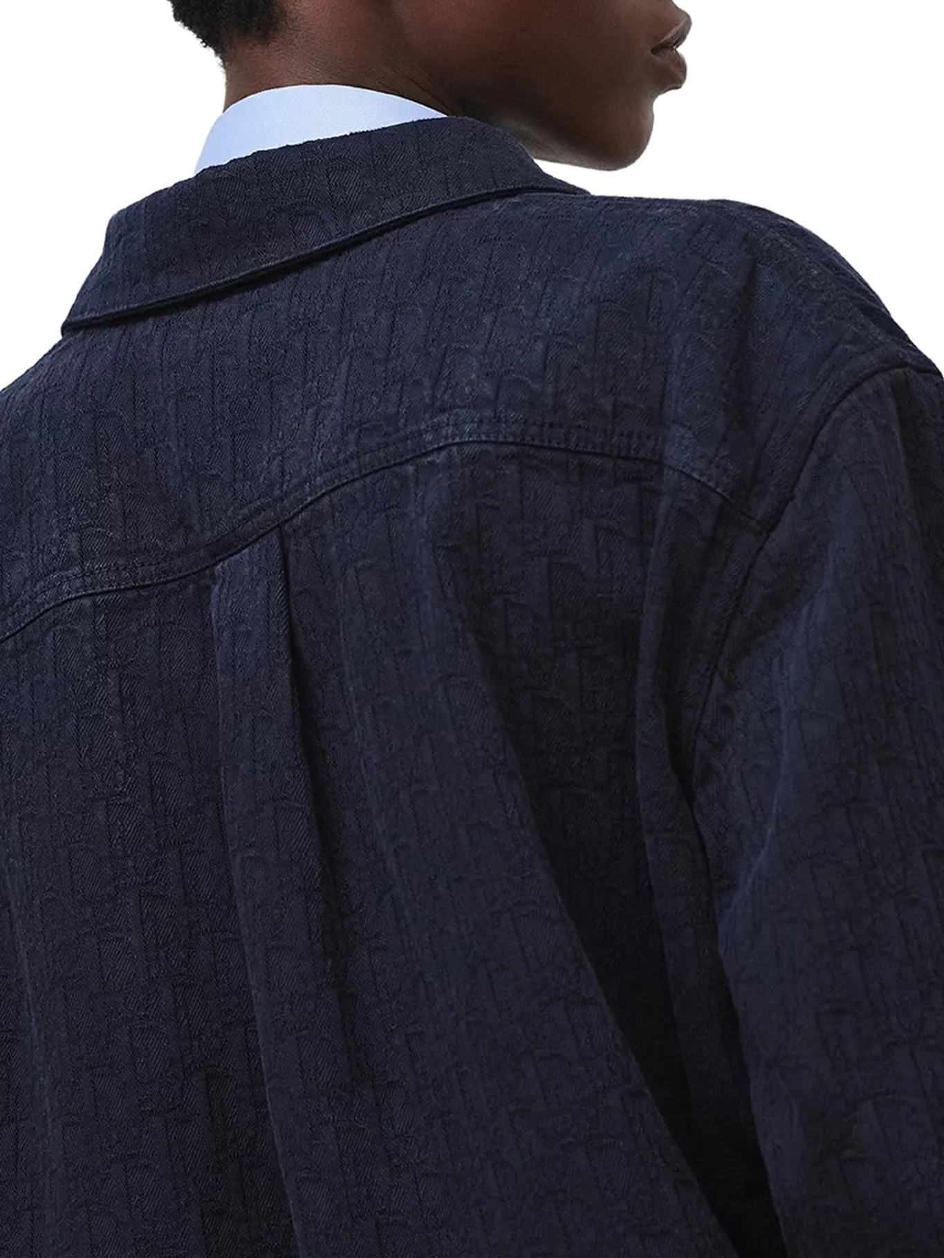 NAVY BLUE COTTON JACQUARD OBLIQUE SHIRT - Image 3