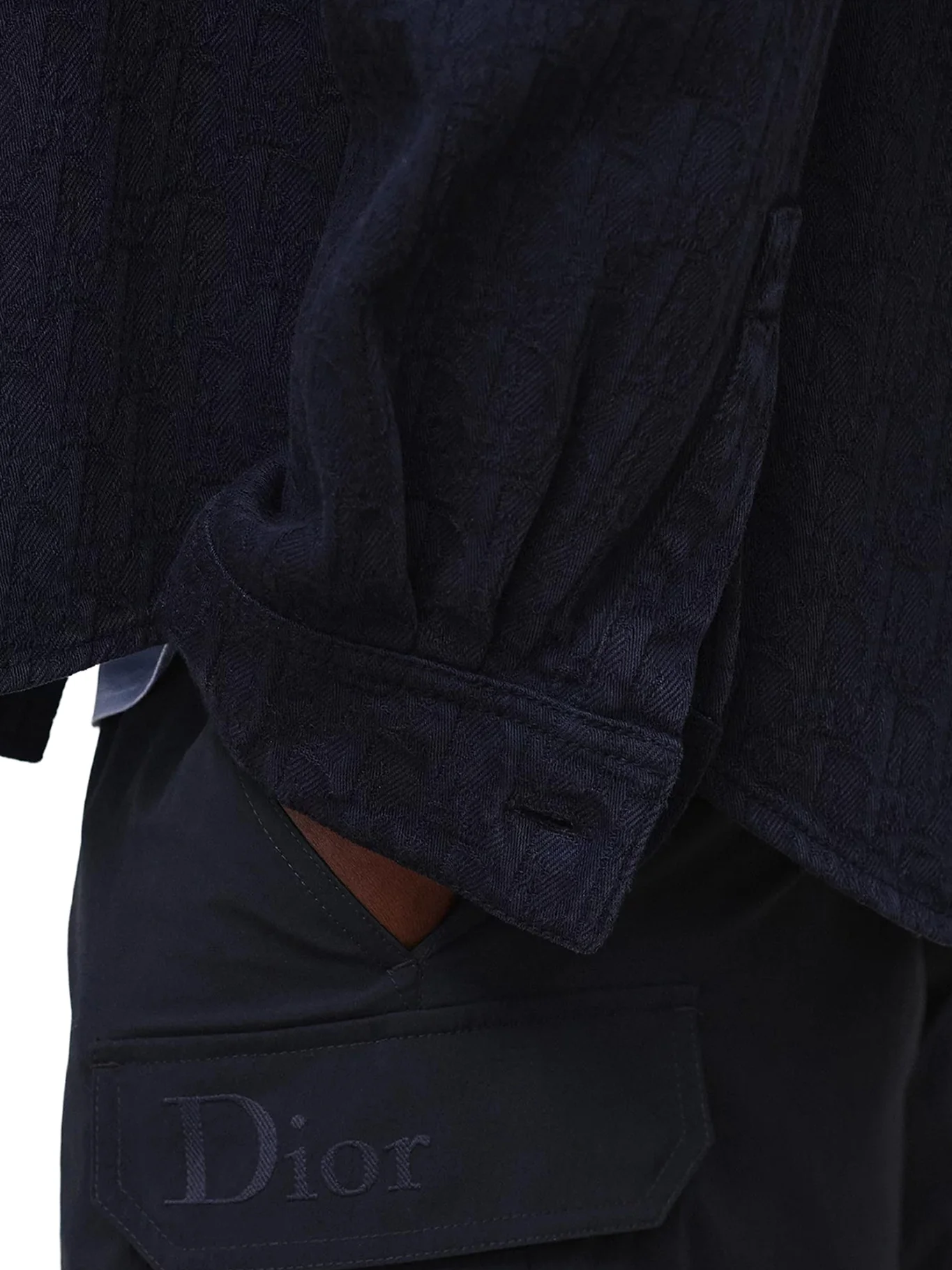 NAVY BLUE COTTON JACQUARD OBLIQUE SHIRT - Image 4