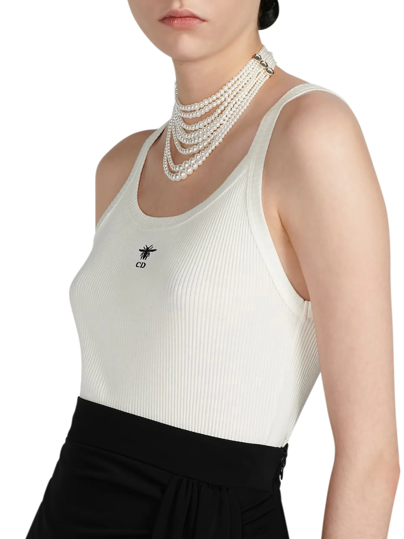 RIBBED WHITE COTTON JERSEY TANK TOP - Image 5