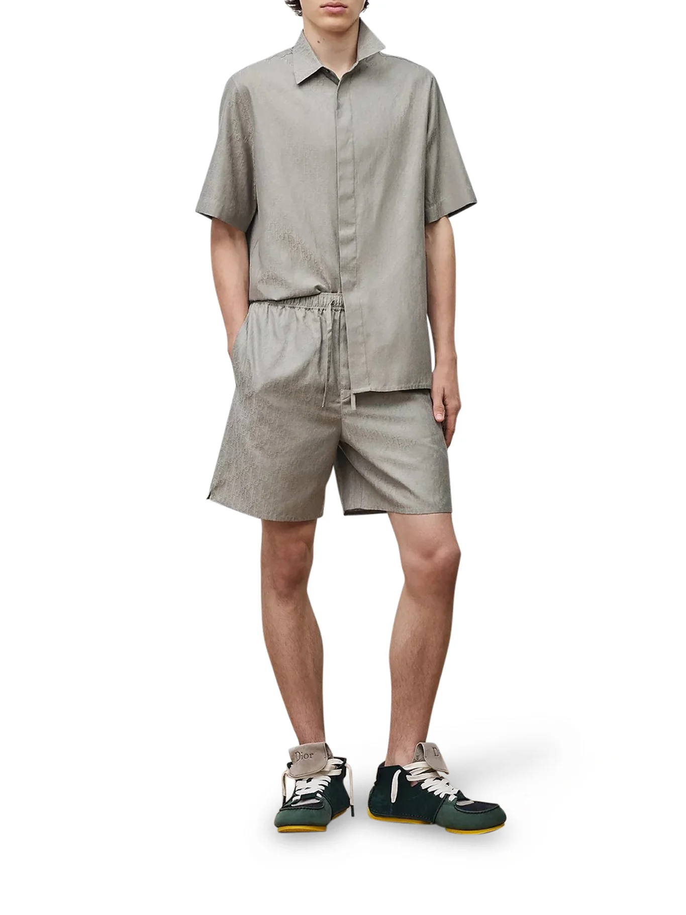 SHORT-SLEEVED OBLIQUE JACQUARD COTTON AND SILK SHIRT - Image 2