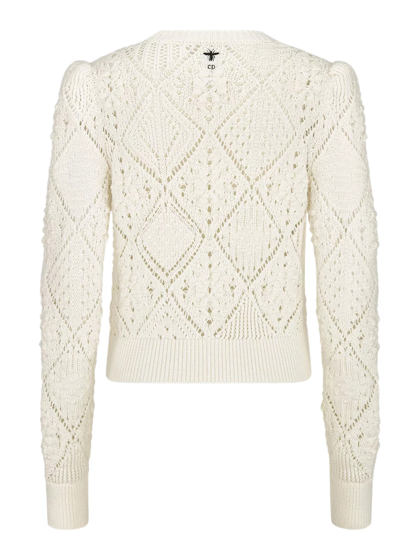 WHITE PERFORATED COTTON KNIT SWEATER - Image 2