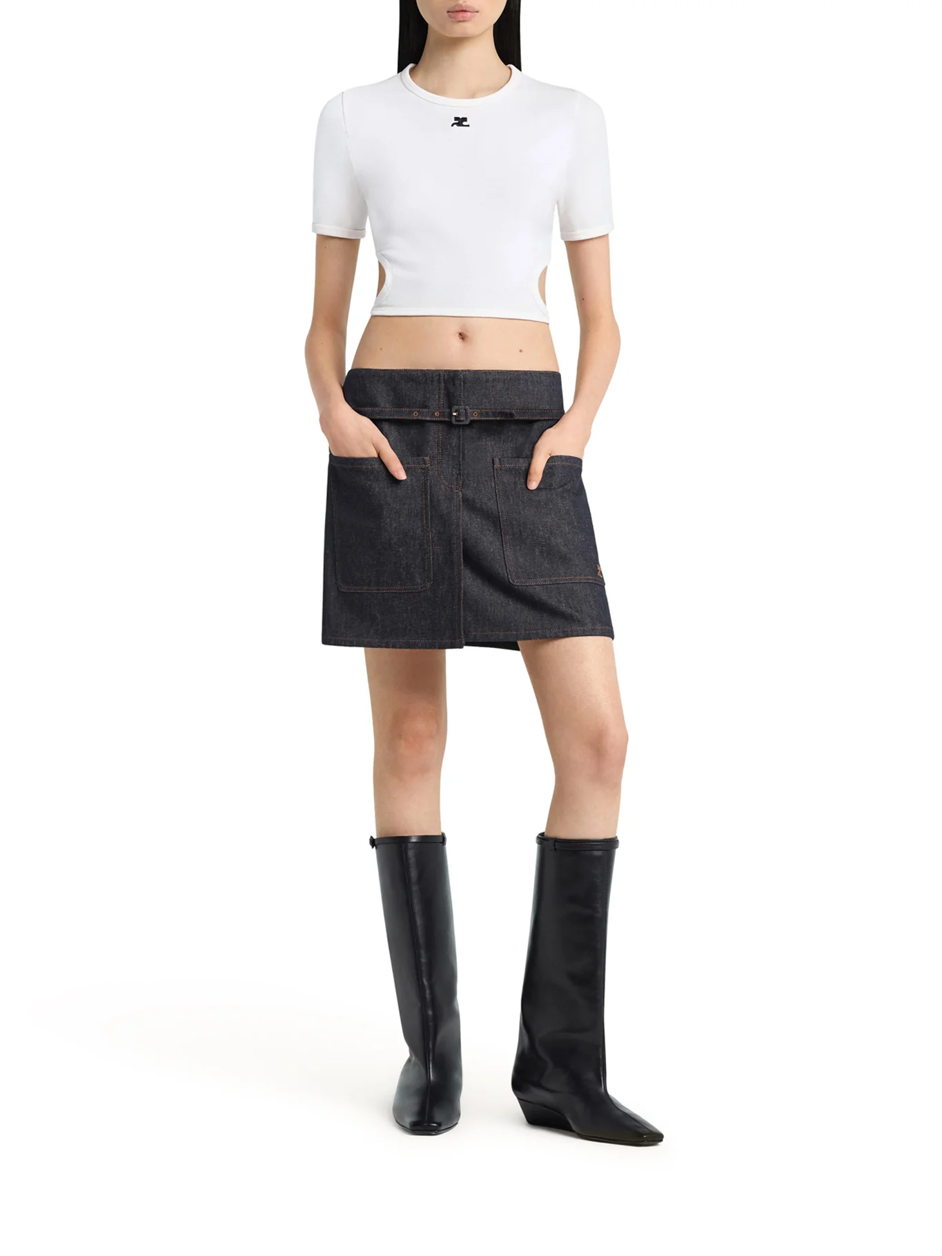 CROPPED T-SHIRT WITH EMBROIDERED LOGO AND CUT-OUT DETAIL - Image 2