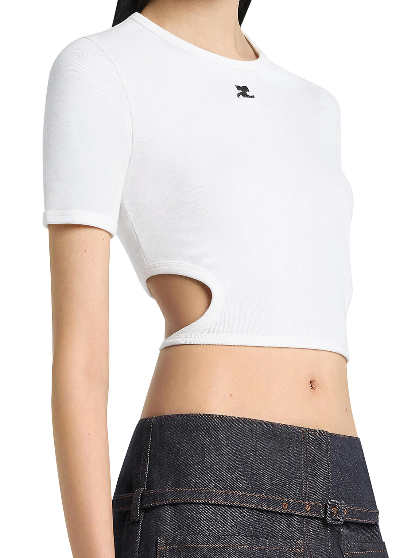 CROPPED T-SHIRT WITH EMBROIDERED LOGO AND CUT-OUT DETAIL - Image 6