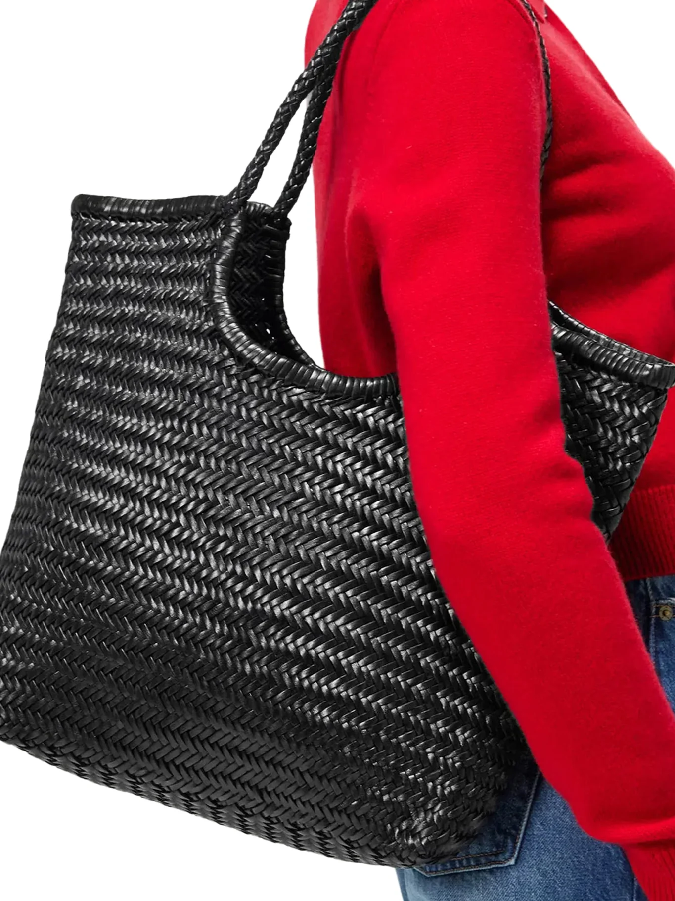 NS DIAGONAL BLACK LEATHER TOTE BAG - Image 2