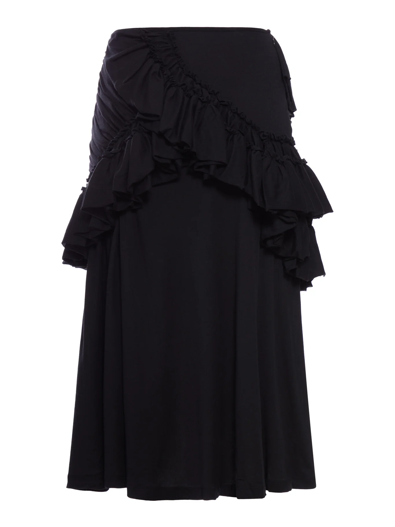 BLACK MIDI SKIRT WITH RUFFLES AND DRAPES - Image 2