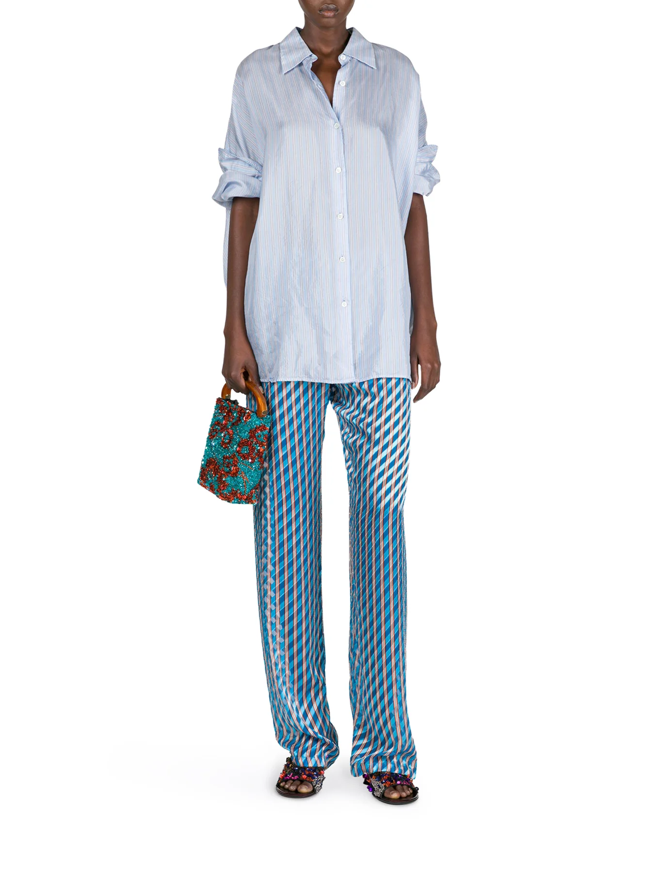 OVERSIZED STRIPED CUPRO SHIRT - Image 2