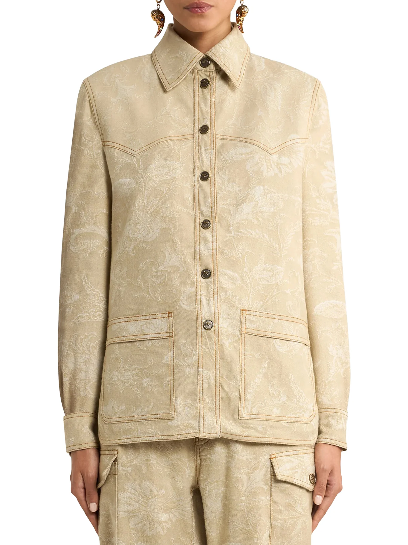 JACQUARD OVERSHIRT WITH TONE-ON-TONE FLORAL PATTERN - Image 3