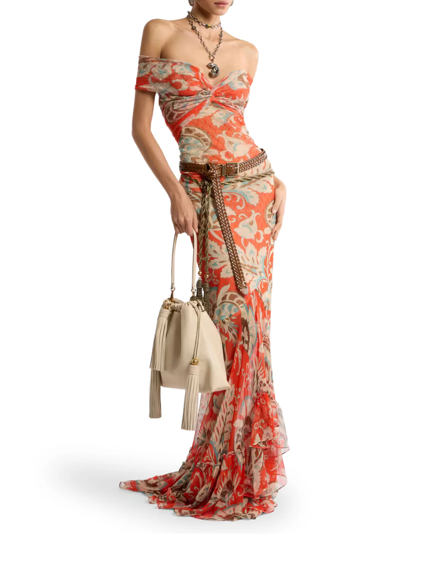 LONG DRESS WITH V-NECK AND RUFFLES - Image 2