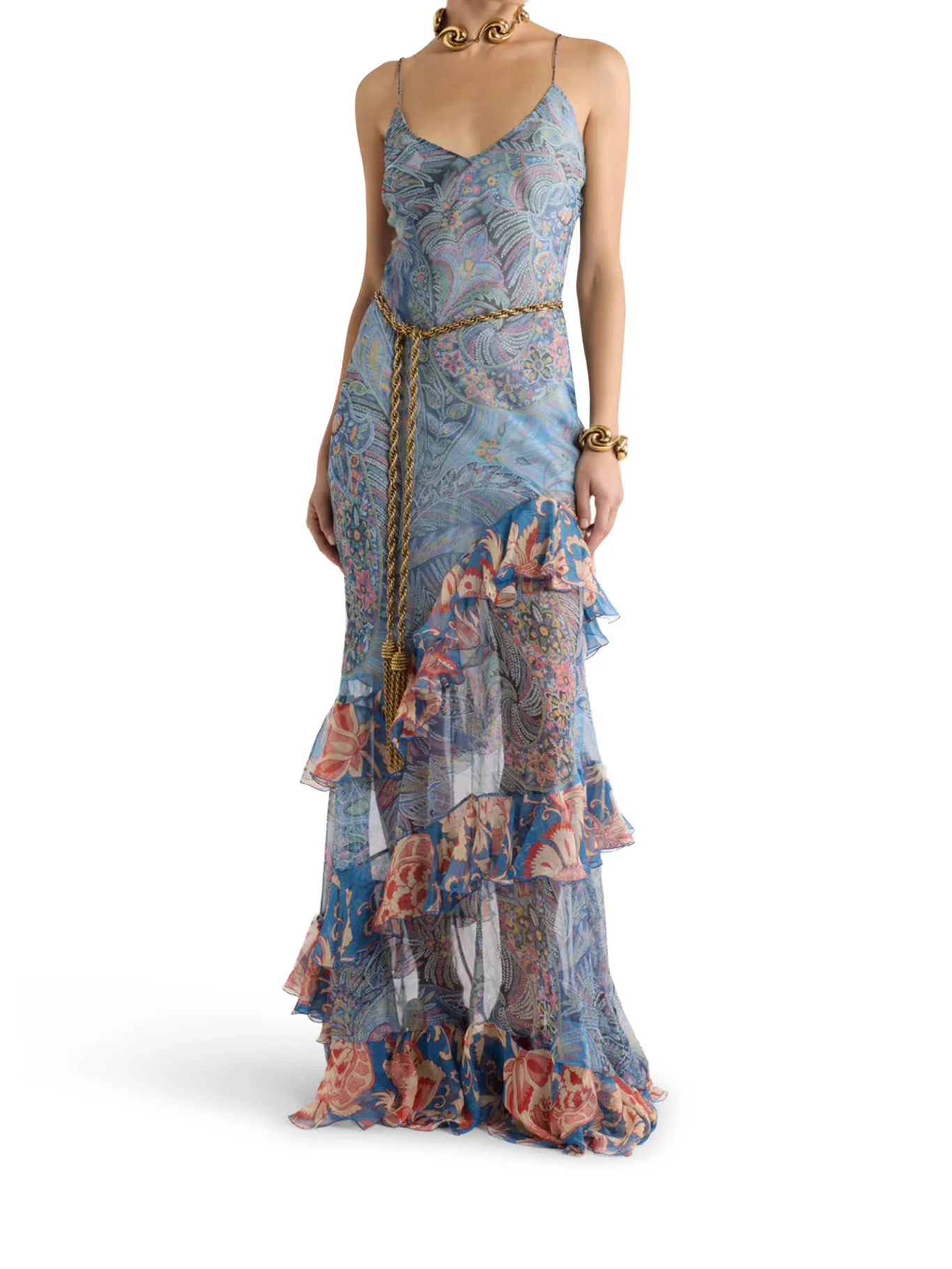 LONG SILK DRESS WITH RUFFLES AND FLORAL PATTERN - Image 2